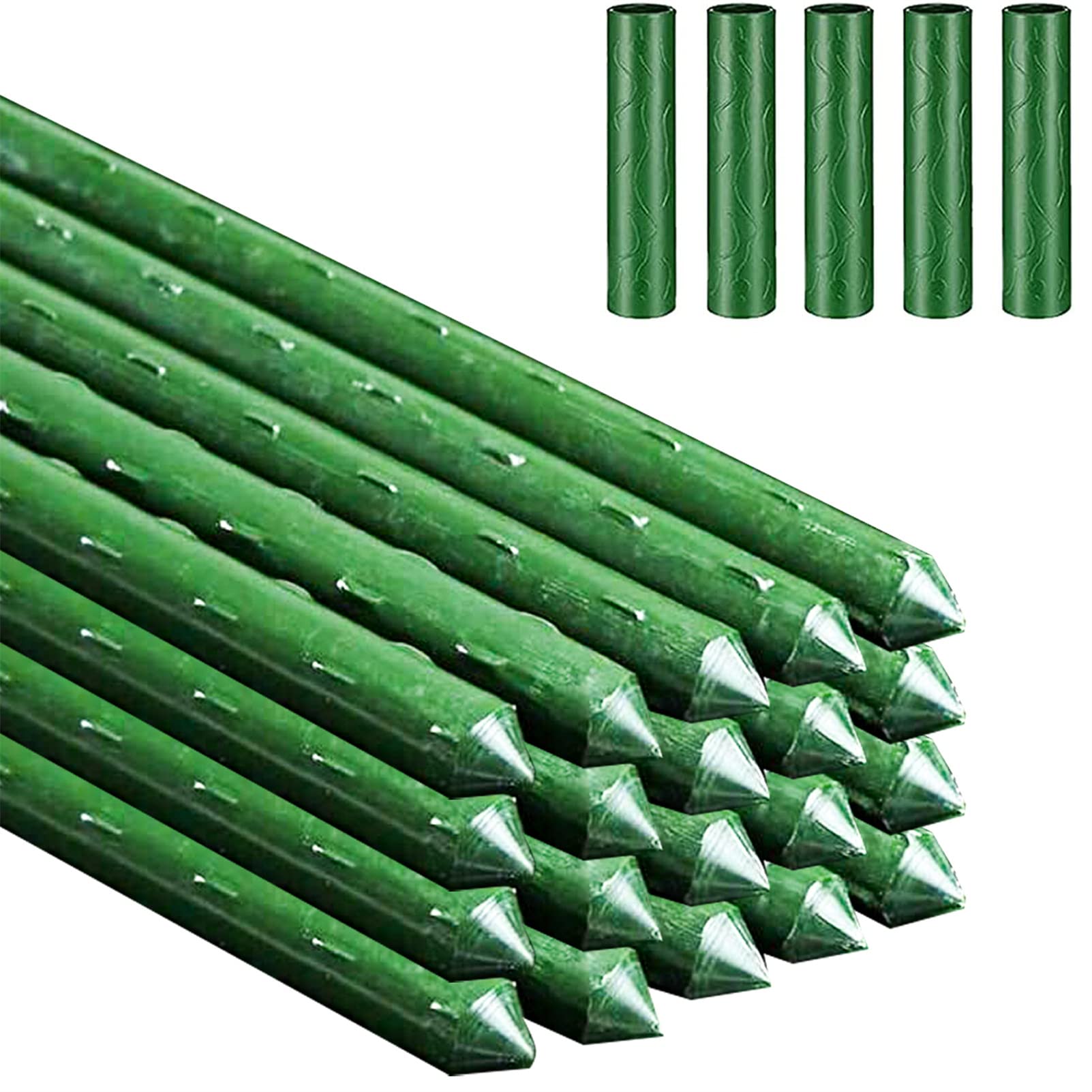 Garden Stakes, Plant Support Sticks Sturdy Gardening Plant Support Stake 20PCS Plastic Coated Steel Core Plant Sticks with 5PCS Connector for Climbing Plants Beans and Shrubs (16.1 Inch Length)