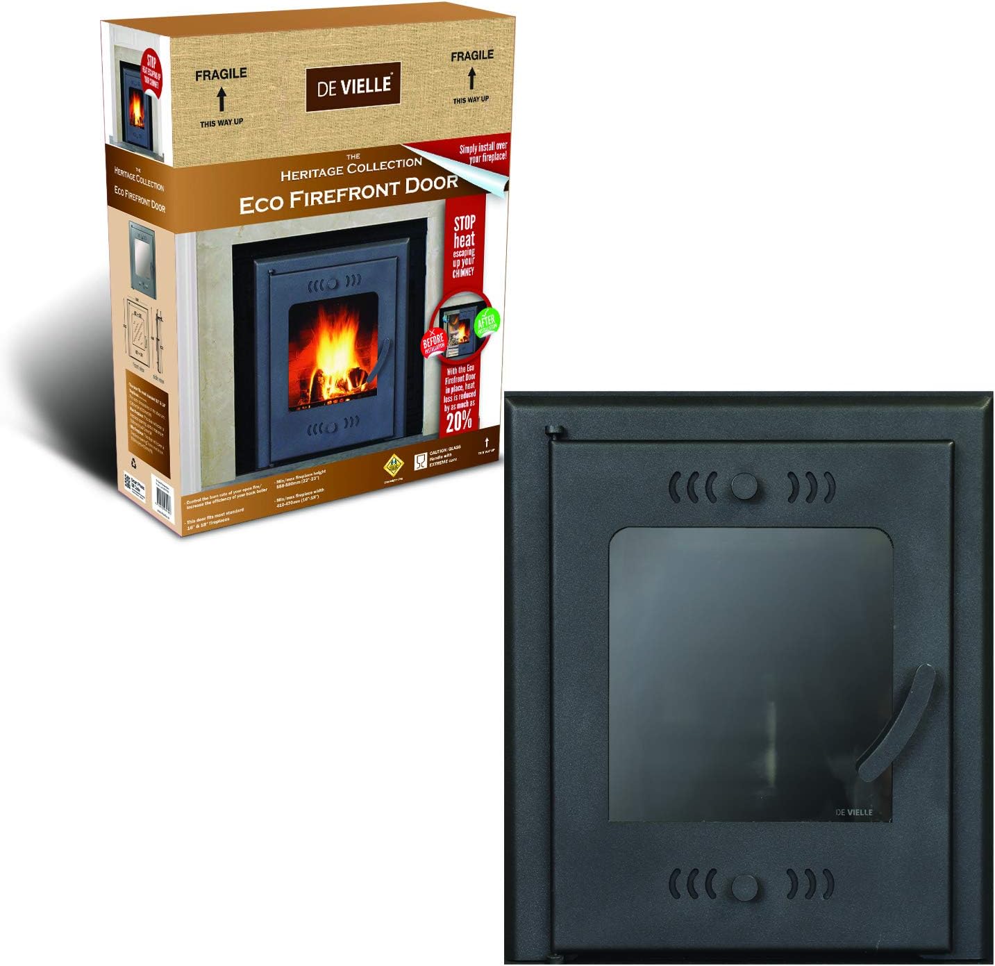 Eco Fire Front Door Solid Fuel Saver, Metal, Dark Green, 57x23x71 cm