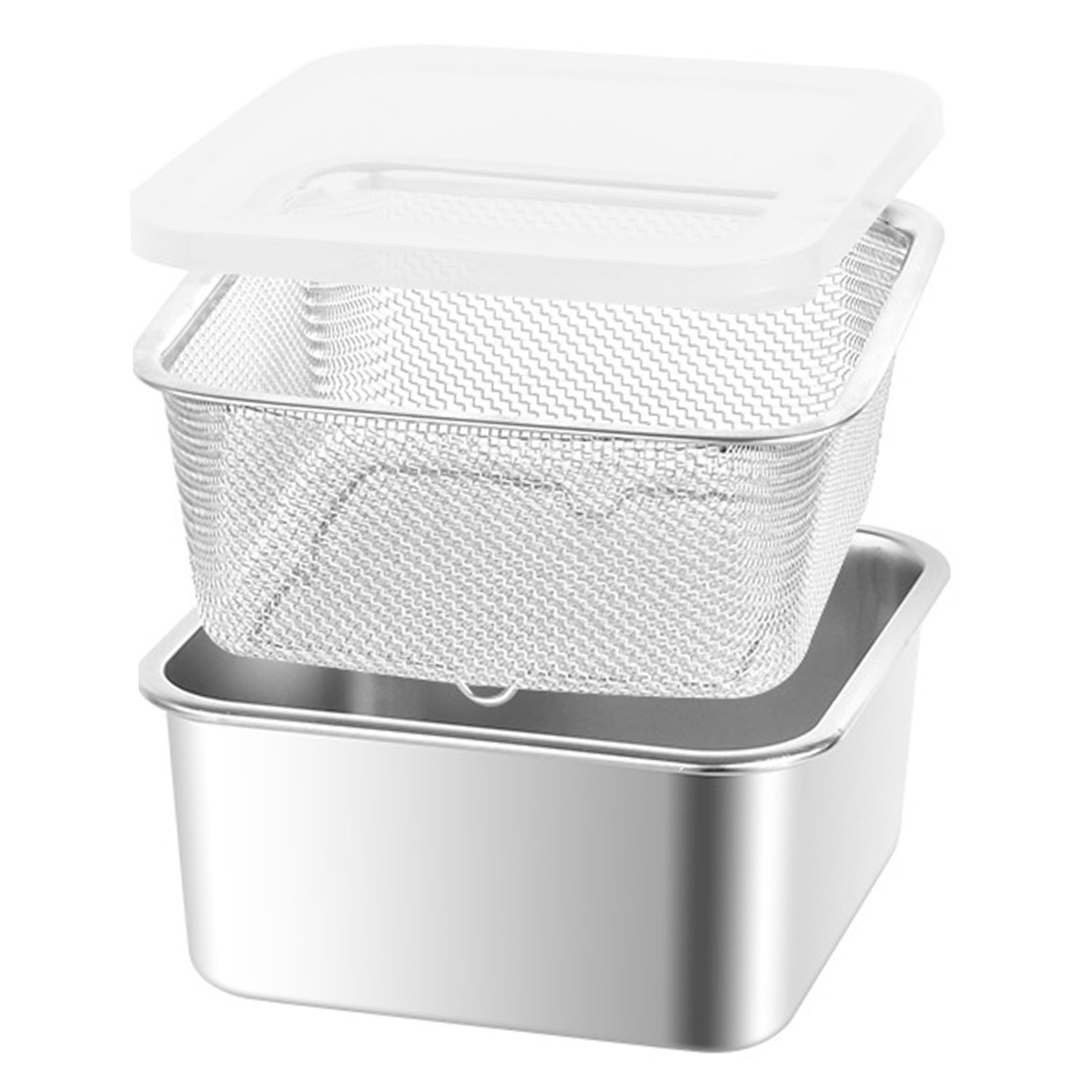 Uanqfegy Stainless Steel Colander Set, Colanders with PP Lid & Mesh Strainer, Food Storage Container for Kitchen Prep Fridge(L)