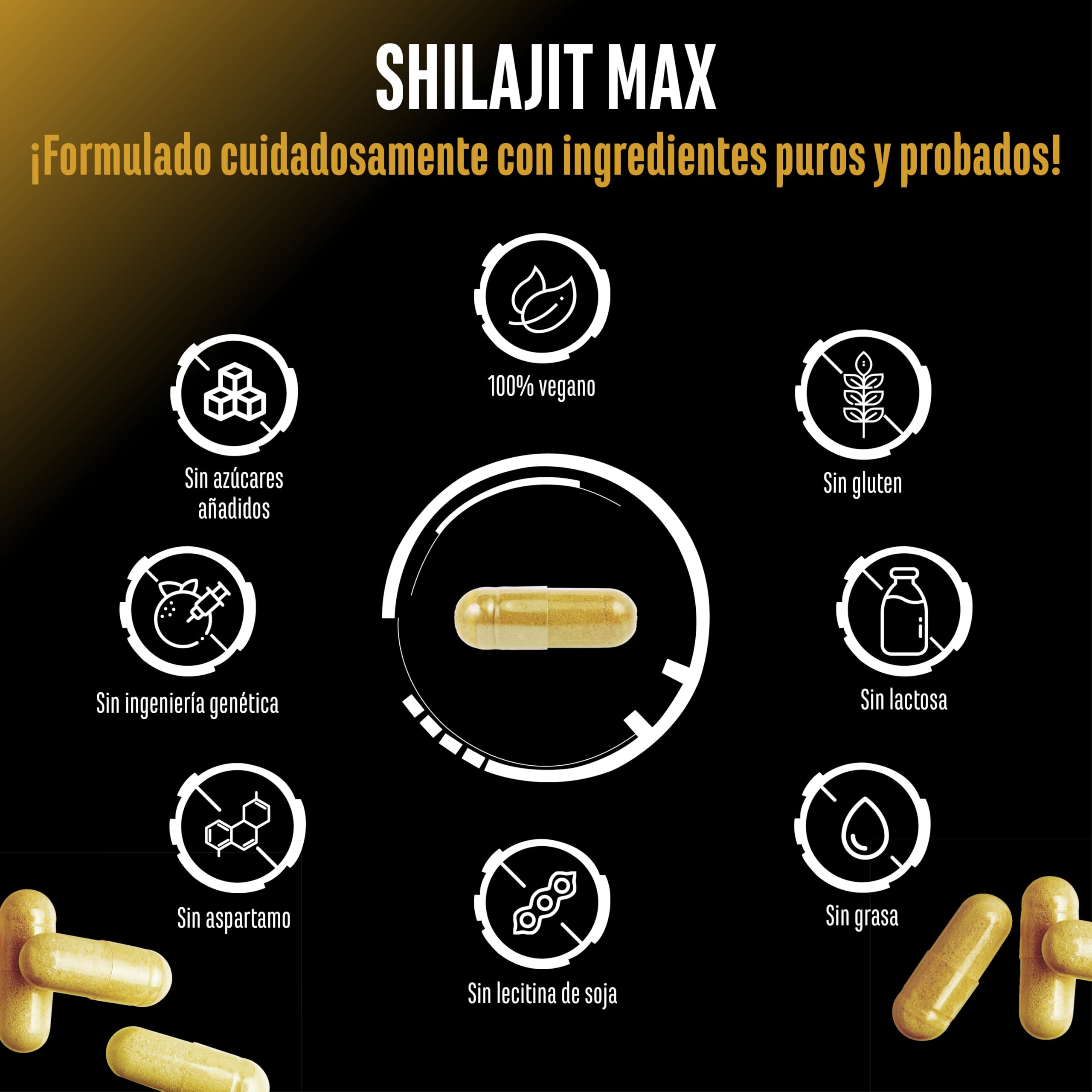 Mumijo Shilajit Max - 180 cápsulas de alta dosis con 2000 mg por dosis diaria - extracto original 10:1 con 50% de ácido fúlvico + 12% de ácido húmico + bioenhancer - sin aditivos innecesarios, vegano