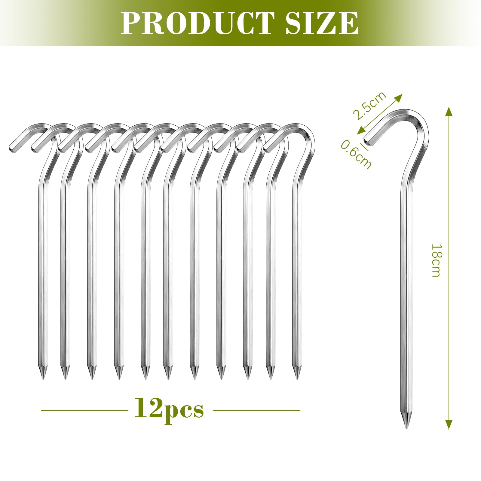 20 Picchetti Da Tenda Esagonali In Lega Di Alluminio, 18 Cm, Con Gancio Curvo, Leggeri E Antiruggine, Per Campeggio E Trekking - 2