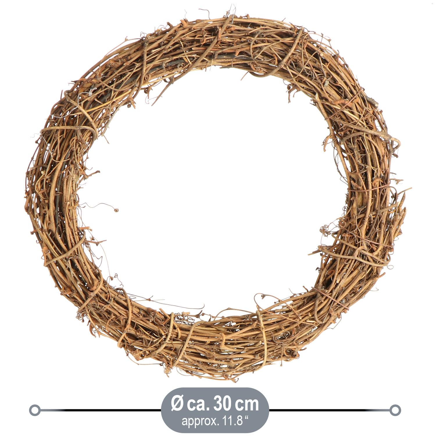 COM-FOUR® 4x Ghirlanda decorativa in legno fai-da-te per la lavorazione - ghirlanda in rattan per decorare finestre, tavoli e porte (4 pezzi - ghirlanda Ø30cm marrone chiaro)