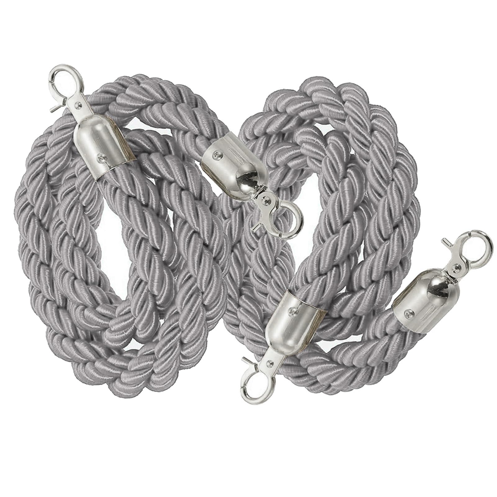Corde de sécurité avec Crochet métallique - Corde Grise torsadée de 1/2/4 m (2 à 13 pi) pour la Gestion des foules Lors d'événements, la séparation des Files d'attente et la sécurité.