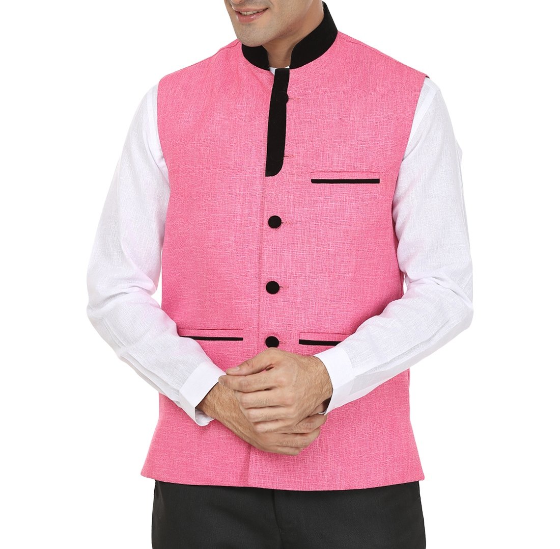 wintage Men's Rayon Bandhgala Festive Pink Nehru Jacket Waistcoat-picture-20