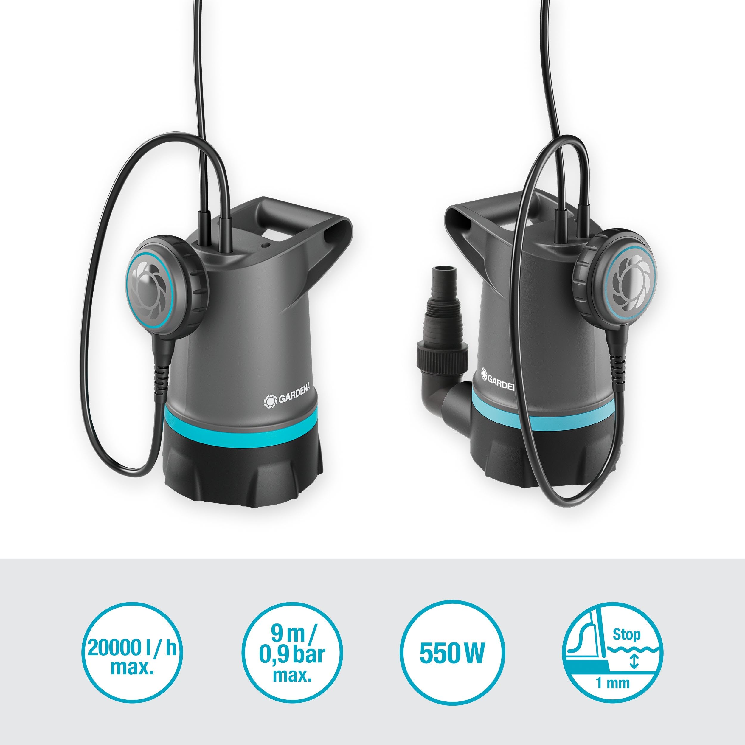 Gardena Klarwasser-Tauchpumpe 20000 BASIC, 20.000 l/h, Schwimmschalter, robust und langlebig, ideal für Entwässerung (09016-47)