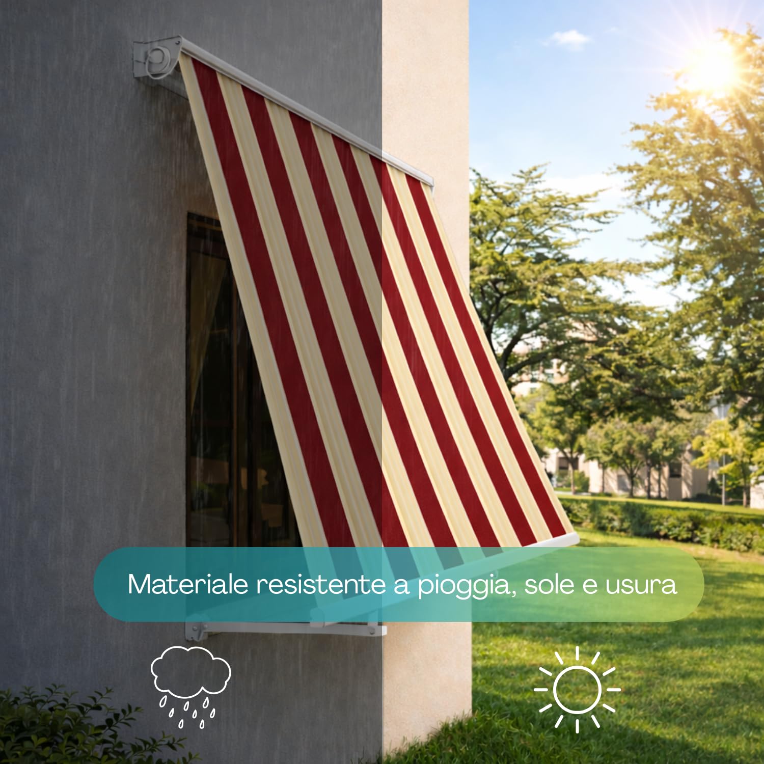 Paluplus Tenda da Sole a Caduta Cassonata, Misura 300x250 cm, con Cassone di protezione e Braccetti Fermatenda, Telo Resistente 280 g/m², per Balcone e Terrazzo -5400F -9,3 (Bordeaux e Crema)