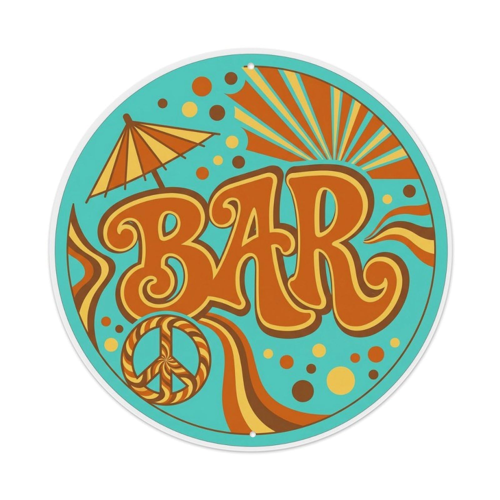 BAR Retro Sixties Emblem Metal Tin Sign Plaque Wall Decor for Cafe, Club Bar, Office, Home Garden Round Metal Poster 8x8Inch