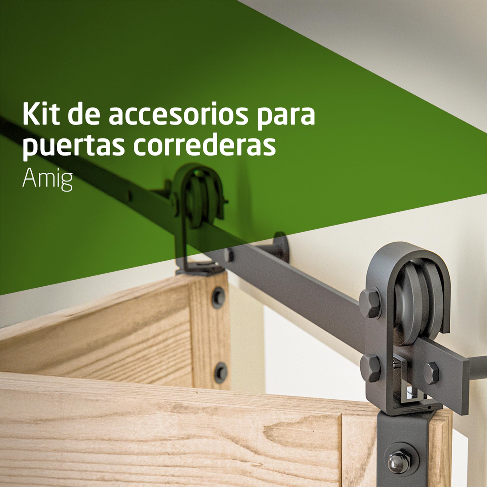 Amig - Kit puerta corredera plegable - Guía 110 cm acero negro - Resistencia hasta 40 kg - Estable y compacto - Deslizamiento silencioso y estable - Mod. SD006