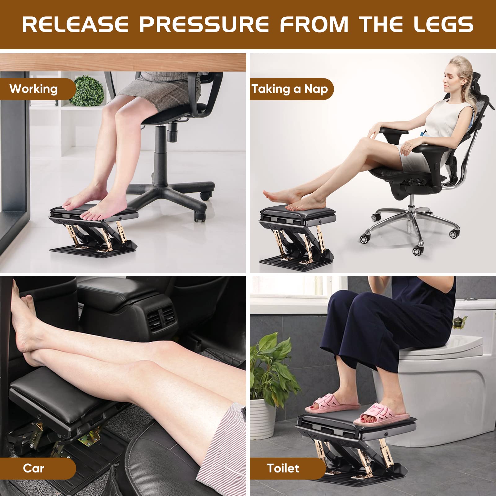 Fußstütze Schreibtisch, Ergonomischer Fußhocker mit Massagefunktion, verstellbarer Winkel und 4 verschiedene Höhenpositionen, für Büro & Homeoffice Zubehör