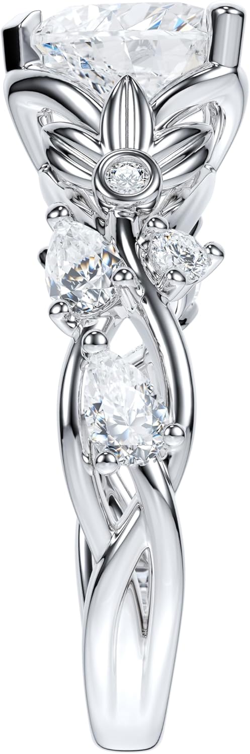 THELANDA Sterling Silver Genuine Moissanite 1.2 CT Heart Shape Engagement Ring Nature Inspired Twisted Vine Floral Design Promise Bridal Ring for Women