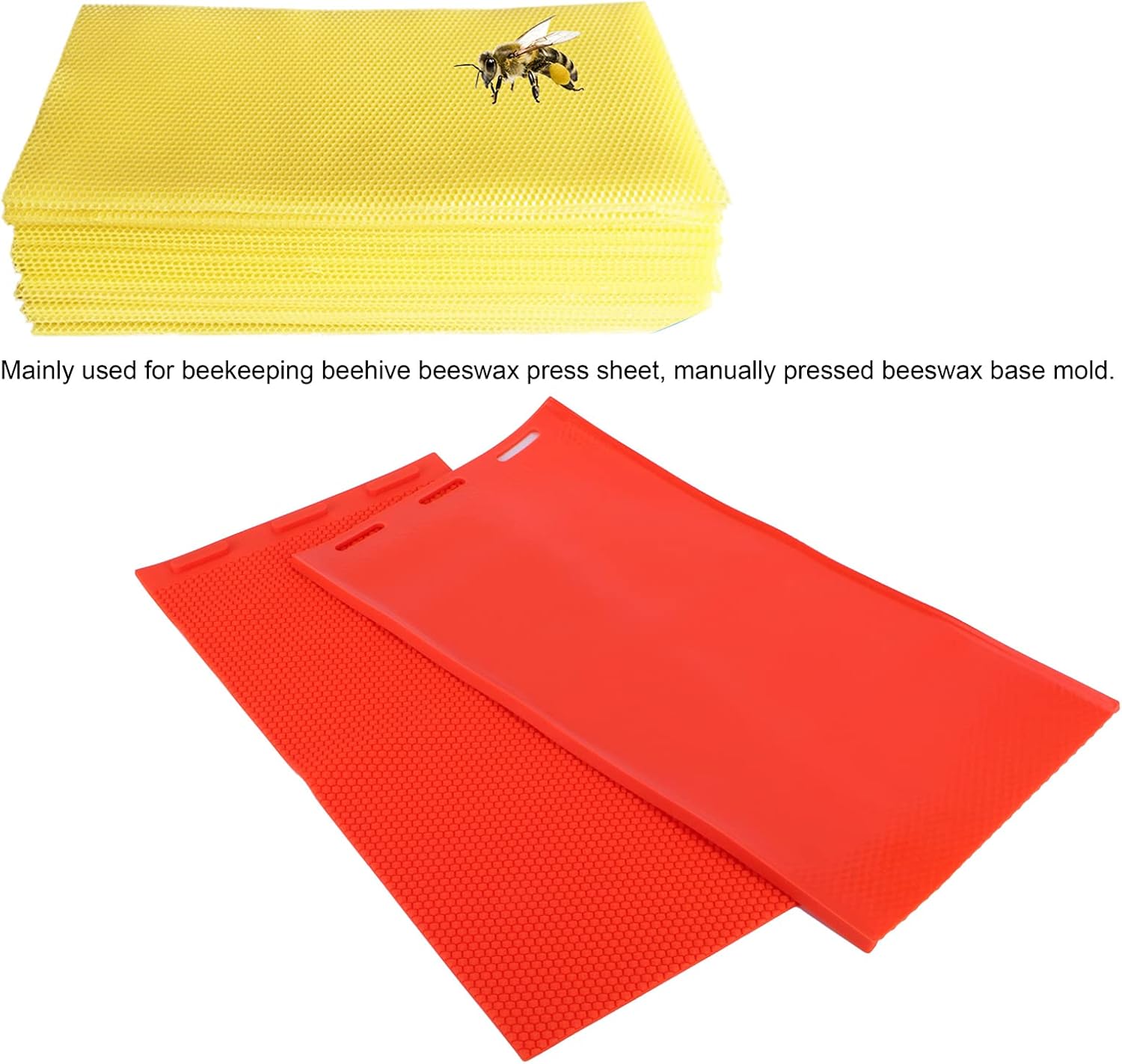 2Pcs Beeswax Sheet Mold, Natural Beeswax Sheet DIY Rubber Comb Foundation Press Mold Beekeeping Accessory Red