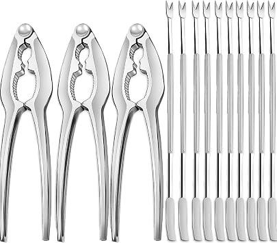 13 PCS Lobster Crackers and Picks Set, Crab Leg Cracker Tools, Including 3 Lobster Cracker and 10 Forks, Heavy Duty Shellfish Nut Cracker Set, Seafood Tools for King Crab Legs Shellfish Claw