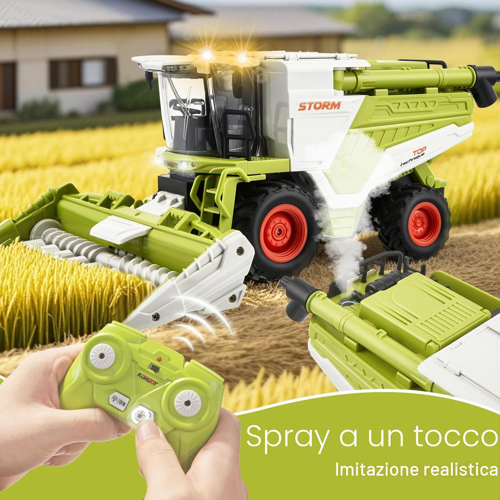RC Mietitrebbia giocattolo radiocomandato mietitrebbia, trattore RC Harvester grande con spruzzatura, luce e suono, 2,4 GHz, 1:24, regalo per feste per bambini dai 3 4 5 6 anni in su
