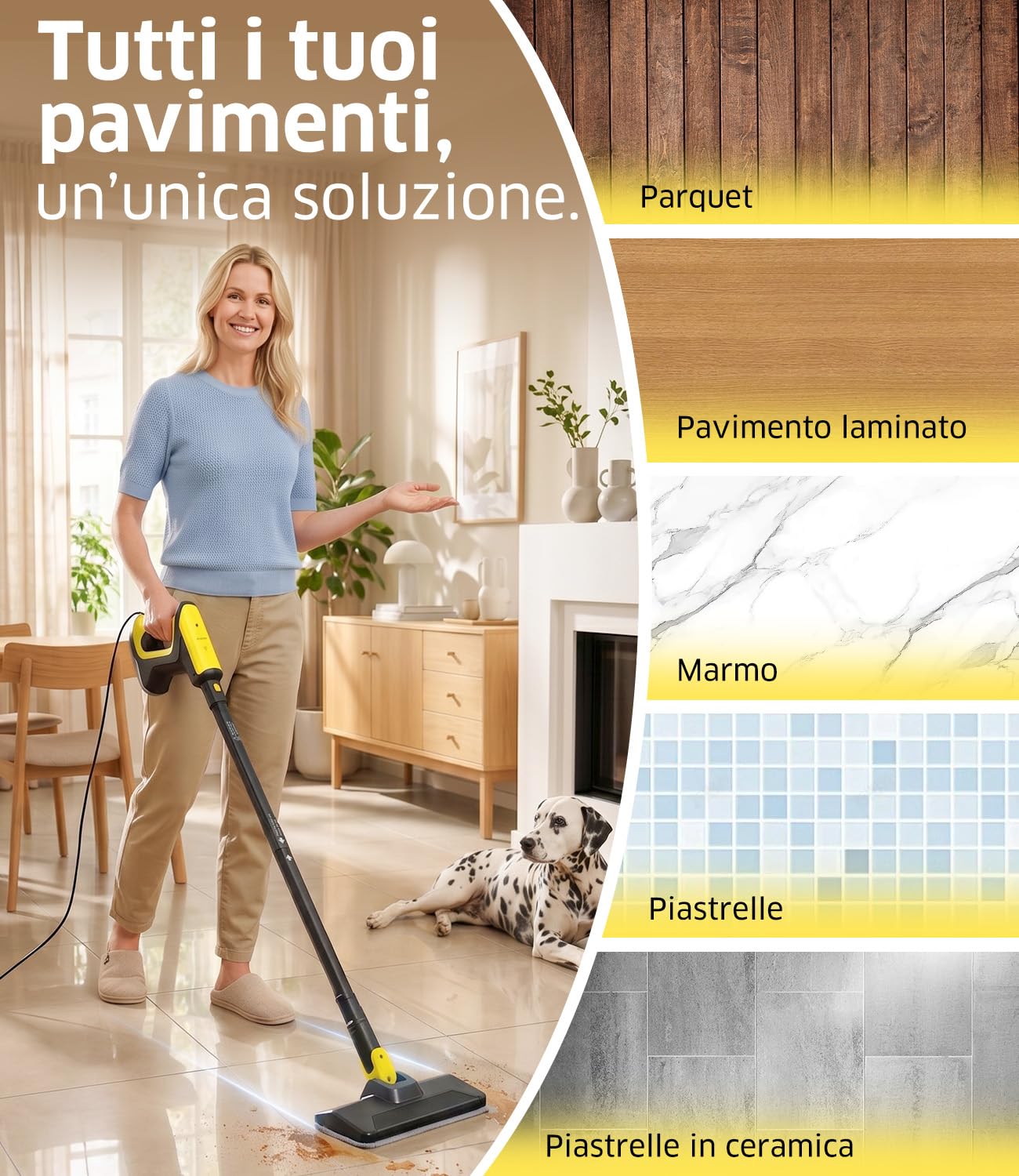 PEXCHO Scopa a Vapore Multifunzione 7 in 1, 1500W Pulitore a Vapore Elimina il 99,9% di Virus e Batteri, Si riscalda in 15 secondi, Serbatoio Estraibile, Lavapavimenti a Vapore Senza Prodotti Chimici