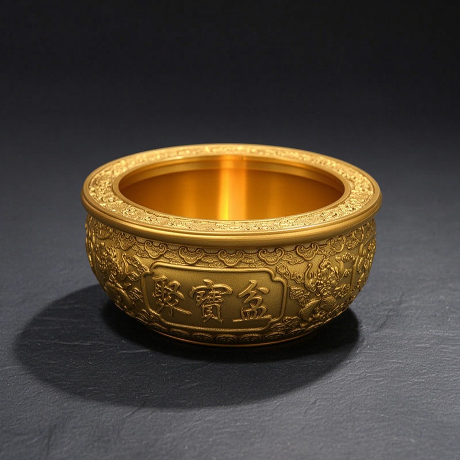 Palangana Decorativa de Latón Cuenco Ornamental Centro de Mesa Recipiente de Exhibición Diseño Tradicional con Relieves Detallados Interior, 12.9CM