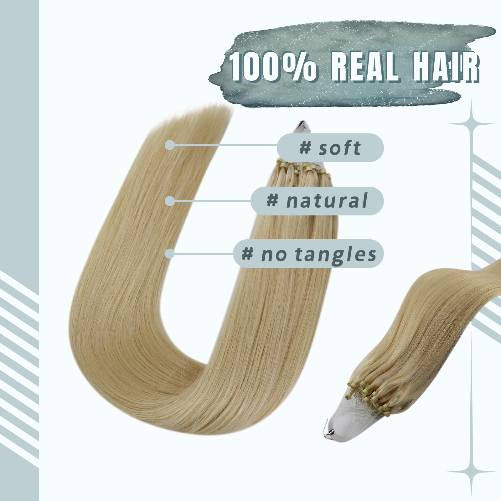 Fshine Microring Extension Capelli Veri 50CM 50g Human Hair Biondo Platino Extension Micro Anelli Capelli 1g/ciocche Extension Color 60 Lisci Remy Extension Micro Beads Hair