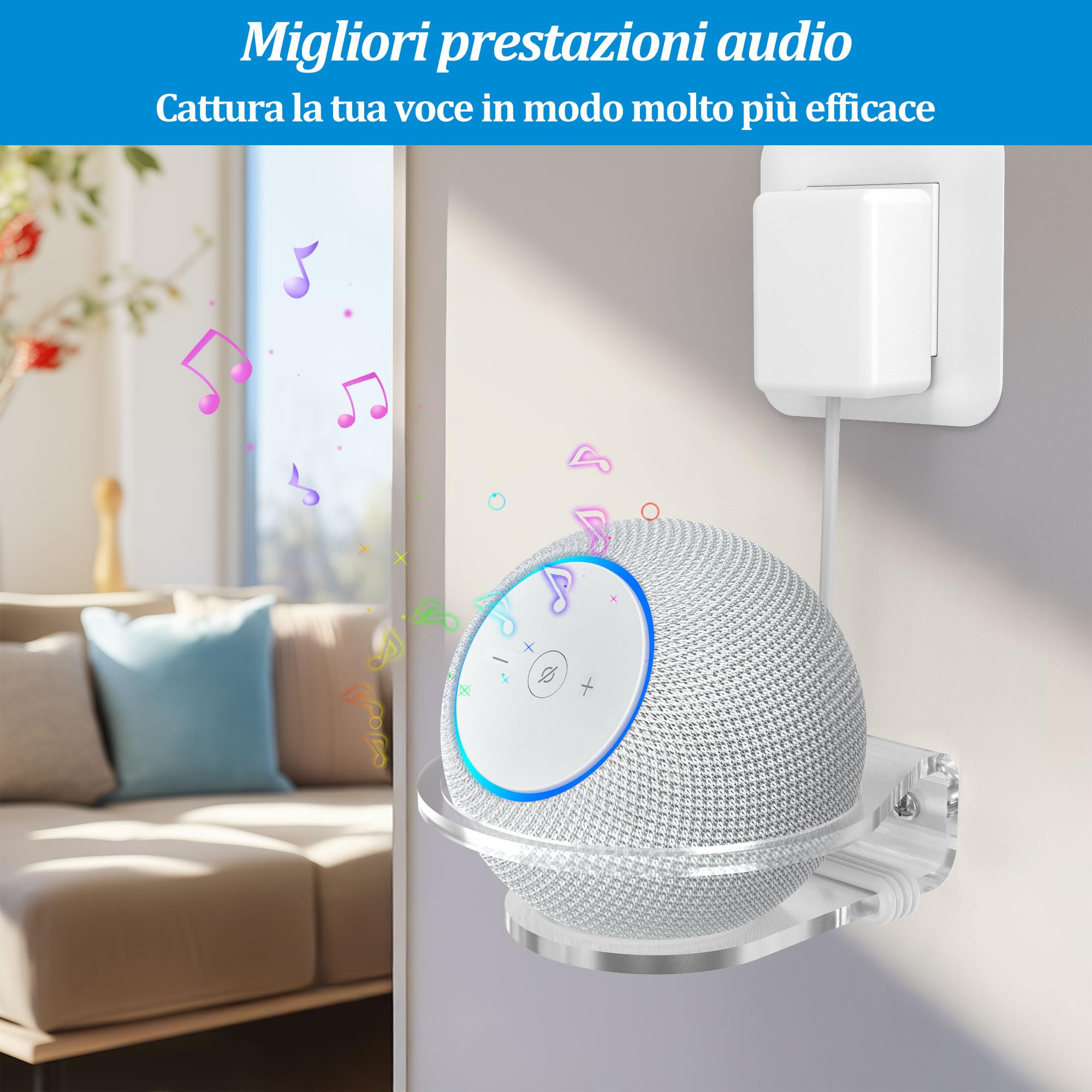 PlusAcc Supporto a Parete per Dot Max – Supporti Compatibile con HomePod Mini, Dot 4/5 Generazione, Pop in acrilico per altoparlante, salva-spazio (1 Pezzo)