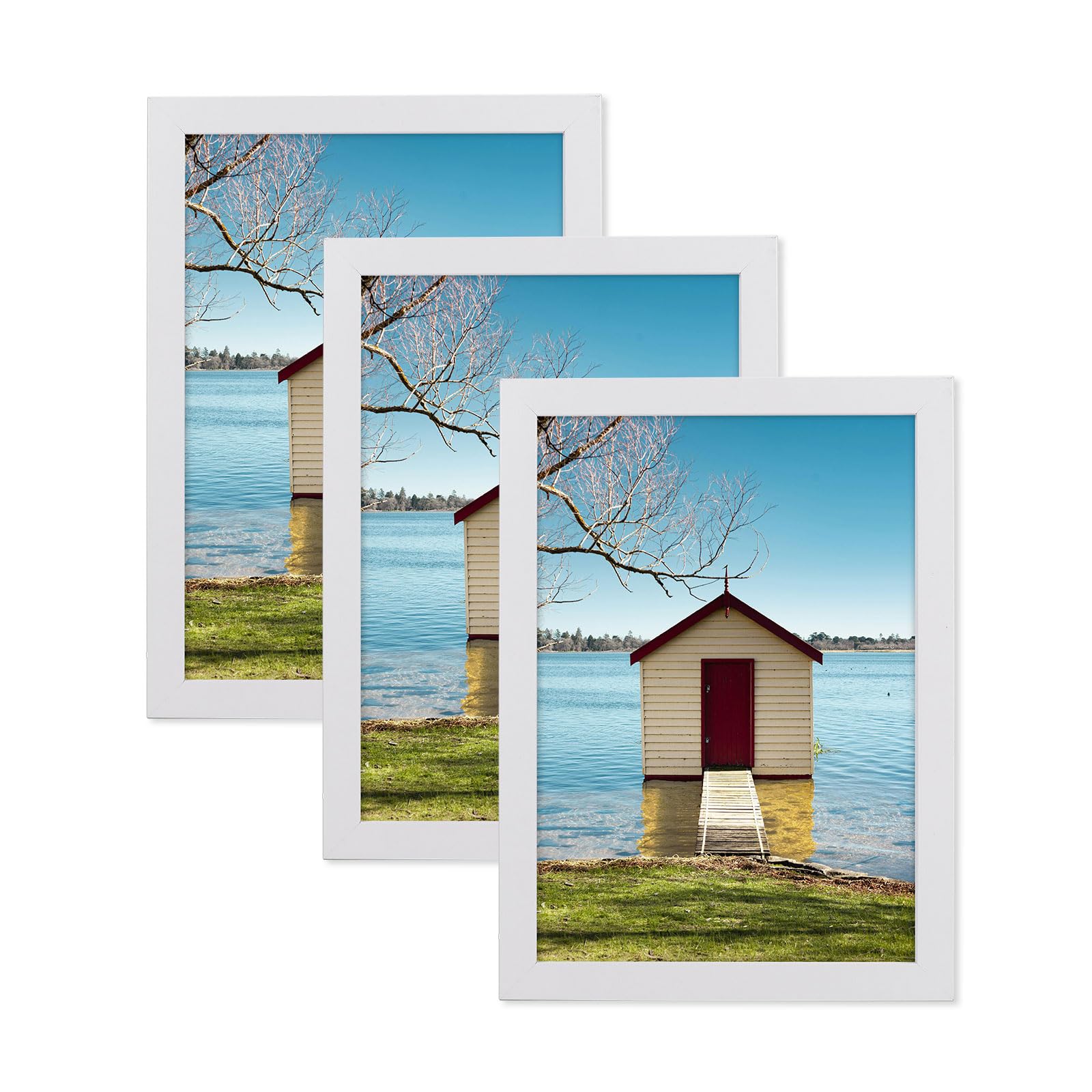 Atryinous 6x8 Picture Frame White Wood Photo Frames with Plexiglass for Gallery Art Print Poster Set of 3 Tabletop Display and Wall Hanging Vertical
