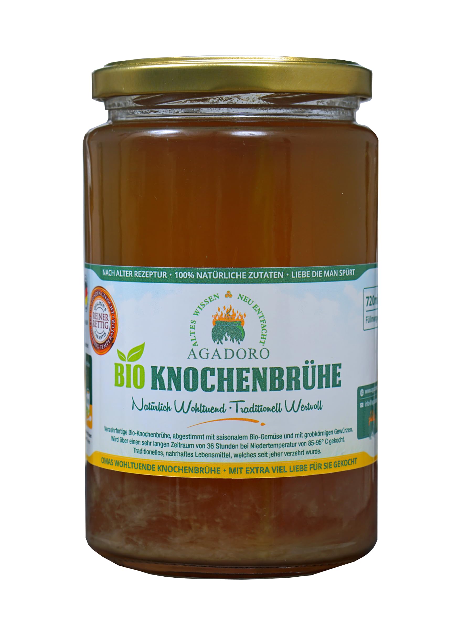 AGADORO Bio Knochenbrühe (12x720ml)| 36 Stunden Kochzeit |100% natürliche Zutaten| nach alter Rezeptur hergestellt |DE-ÖKO-012