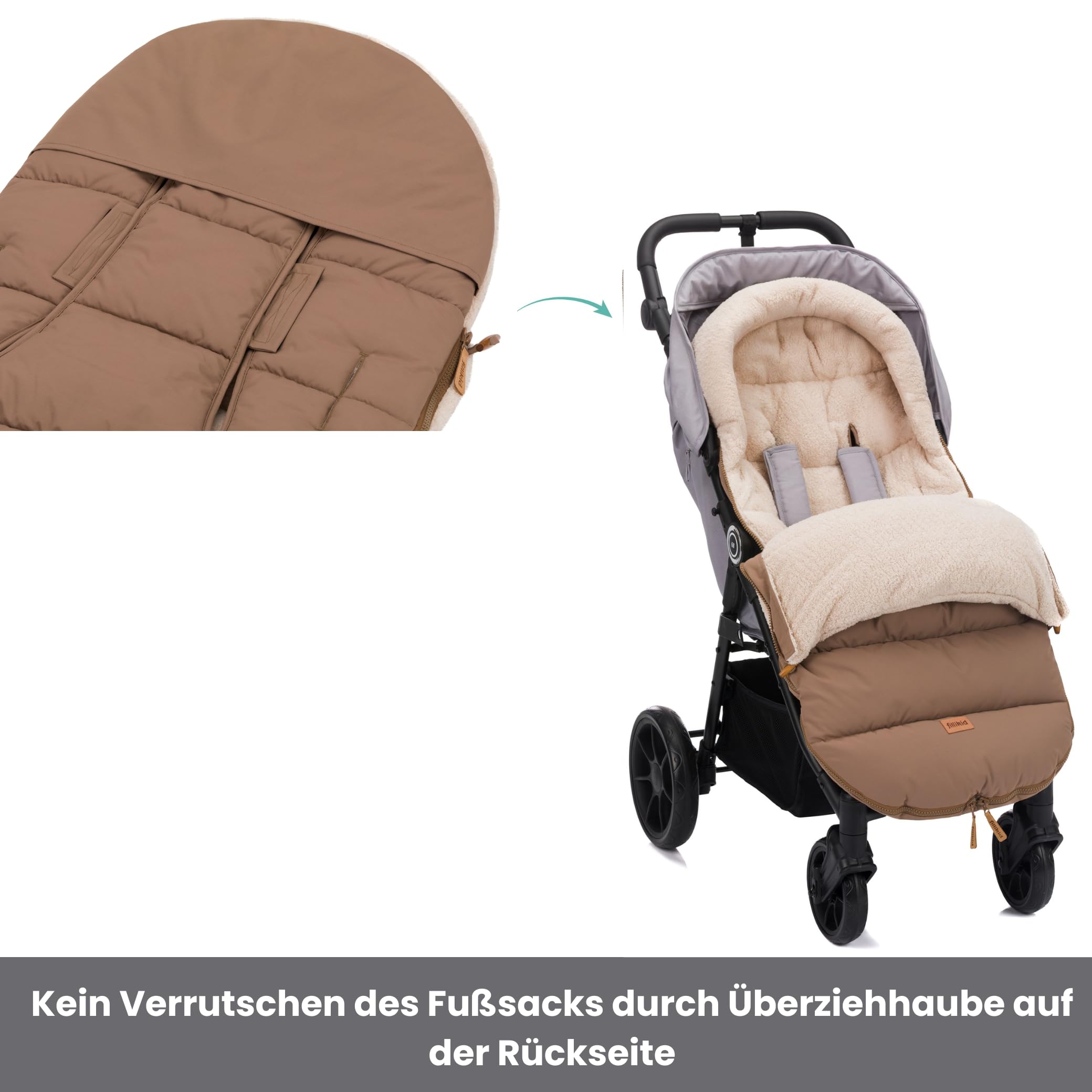 Fillikid Winterfußsack Atlas Teddy Exklusiv | Kuscheliges Teddy-Innenfutter, wind- & wasserabweisend, pflegeleicht, für Buggy & Kinderwagen