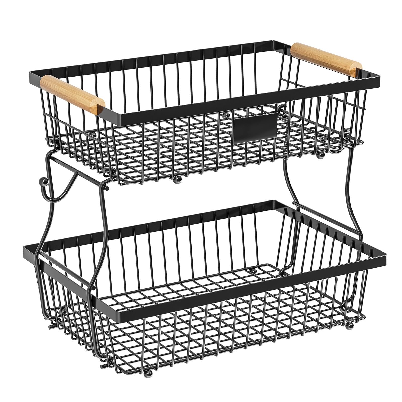 Msioytog Fruit Organiser Basket Stackable Vegetable Storage Rack with 2 Banana Hangers Space Saving Bread Snacks Organiser Kitchen Storage