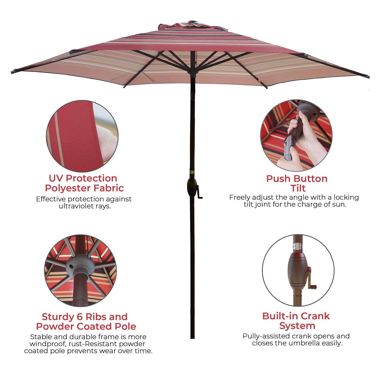 Amazon Com Outdoor Patio Umbrella 9 Ft Patio Market Table Umbrella With Push Button Tilt Crank For Garden Lawn Deck Backyard Pool Red Striped Garden Outdoor