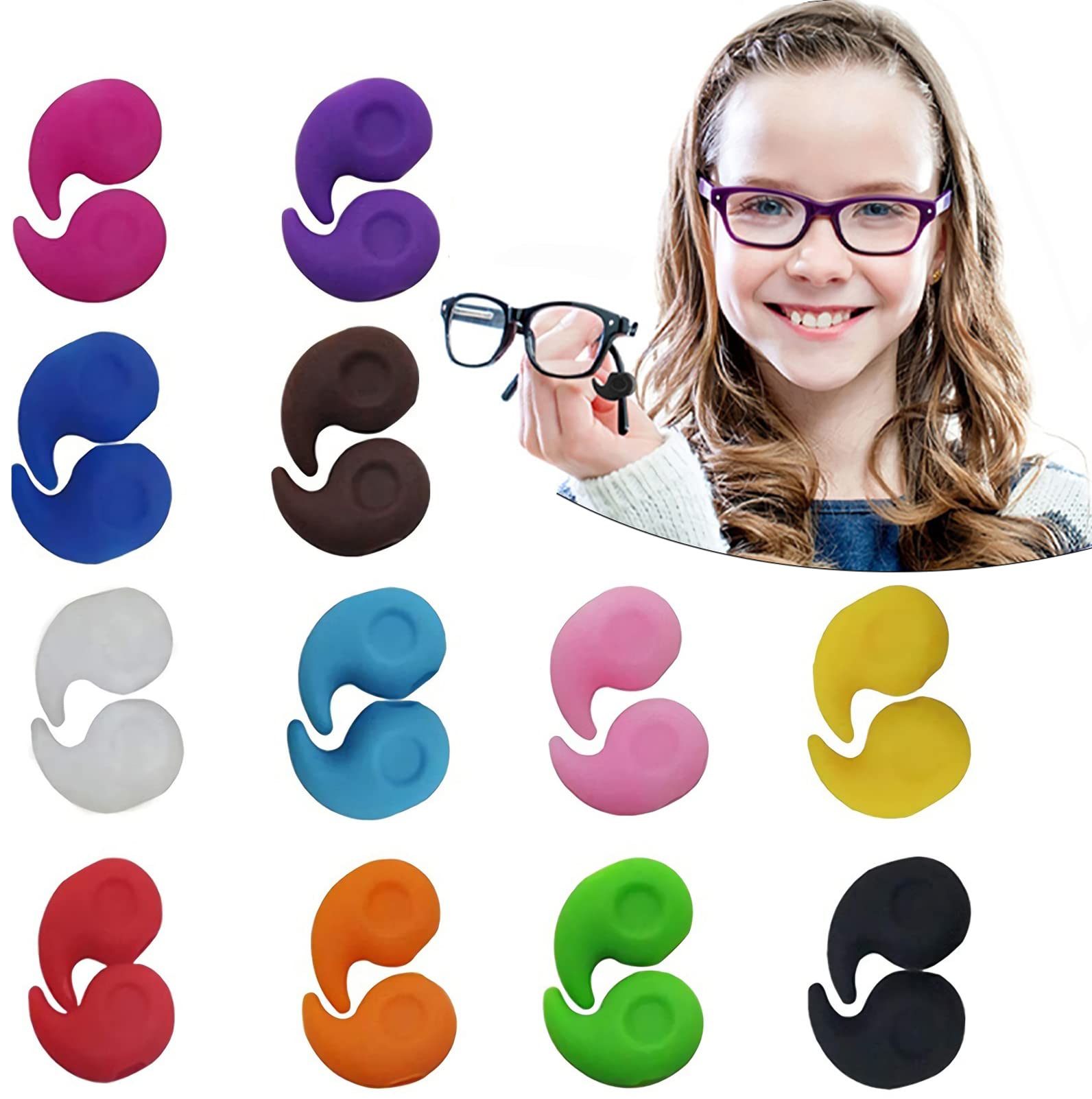 MAKINGTEC Eyeglasses Retainers Silicone, 12Pairs Glasses Temple Tip Holder Soft Anti-Slip Protectors Glasses Stoppers Ear Grip Hook, for Spectacle Sunglasses Reading Glasses Eyewear.