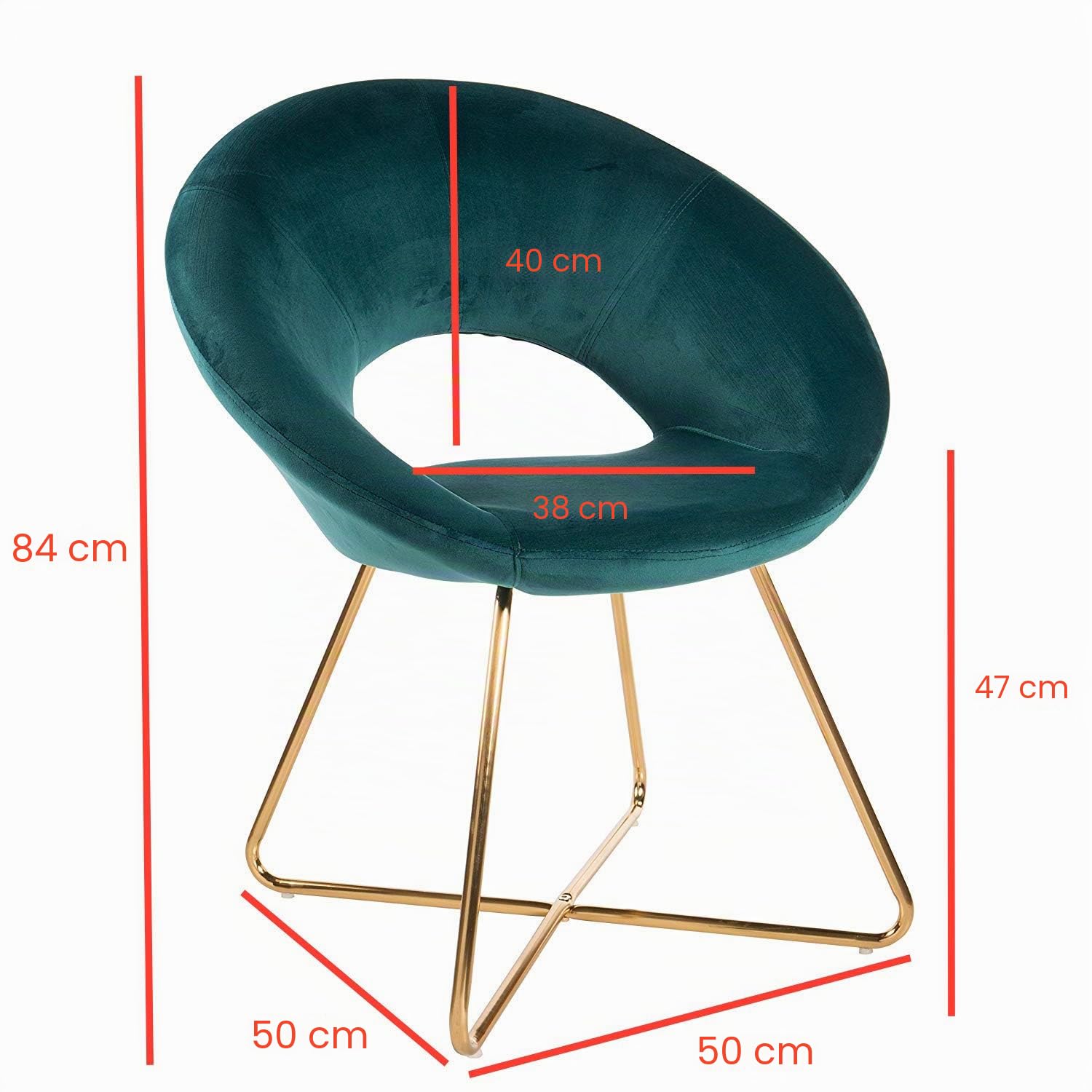 Baroni Home Sillón Circular Tapizado en Terciopelo Azul petróleo con Patas de Hierro Dorado. Cómodo sillón de Oficina o Silla de Comedor con Asiento ergonómico 71x59x84 cm