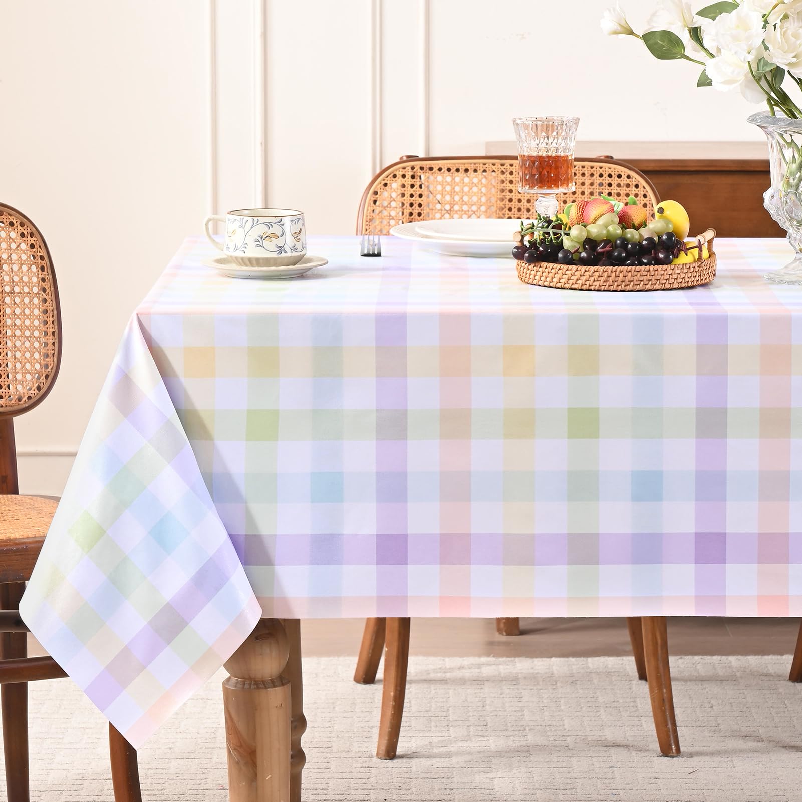Romanstile Outdoor Pastel Gingham PVC Table Cloth Wipe Clean 140 x 200 cm Vinyl Oilcloth for Summer Dining Kitchen Indoor Picnic – Waterproof Table Cover