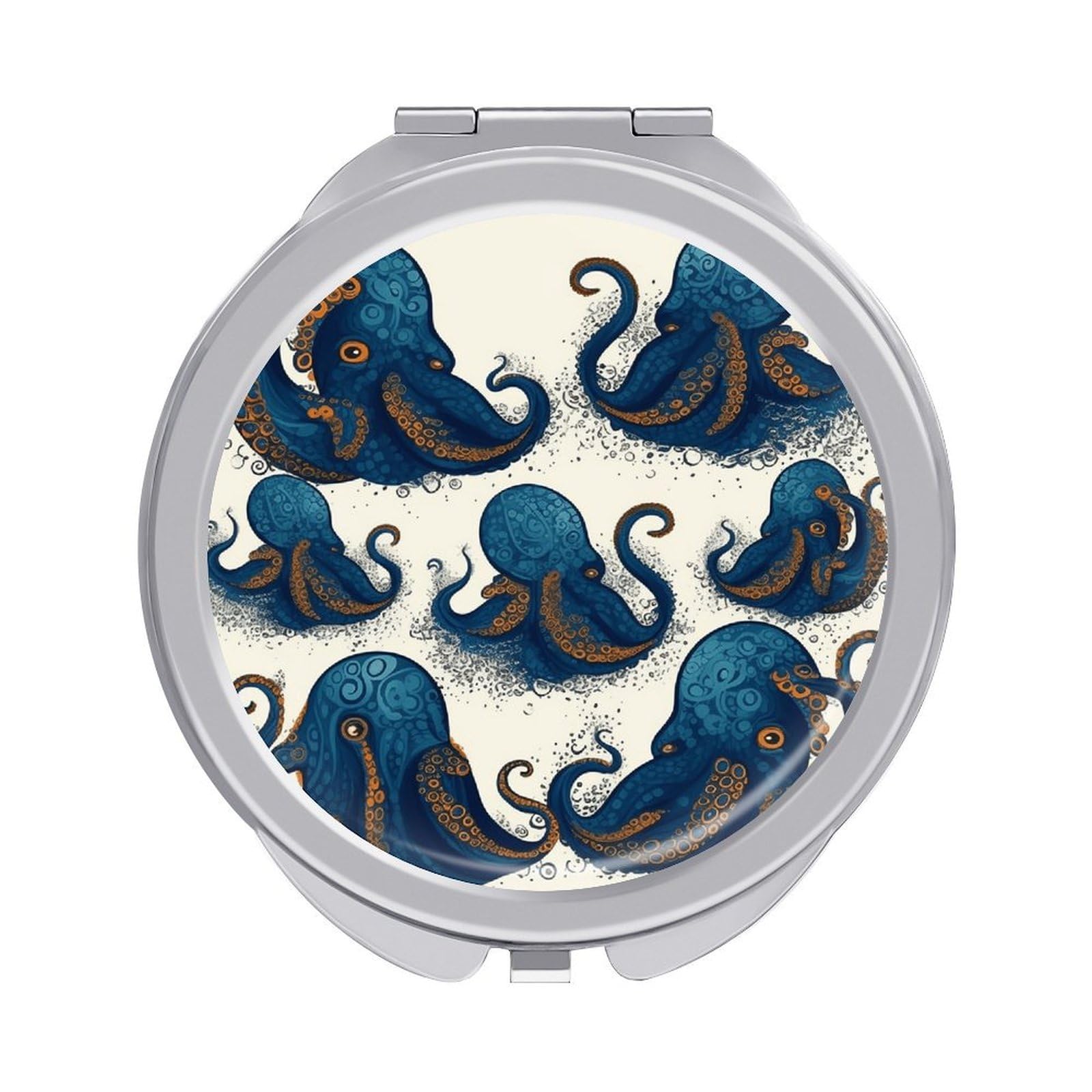 VstaDank Tentacles Octopus Travel Makeup Mirror Cute Compact Mirror for Women 1X/2X Magnifying Metal Pocket Makeup Mirrors Folding Round Makeup Mirrors for Handbag Wallet & Gift