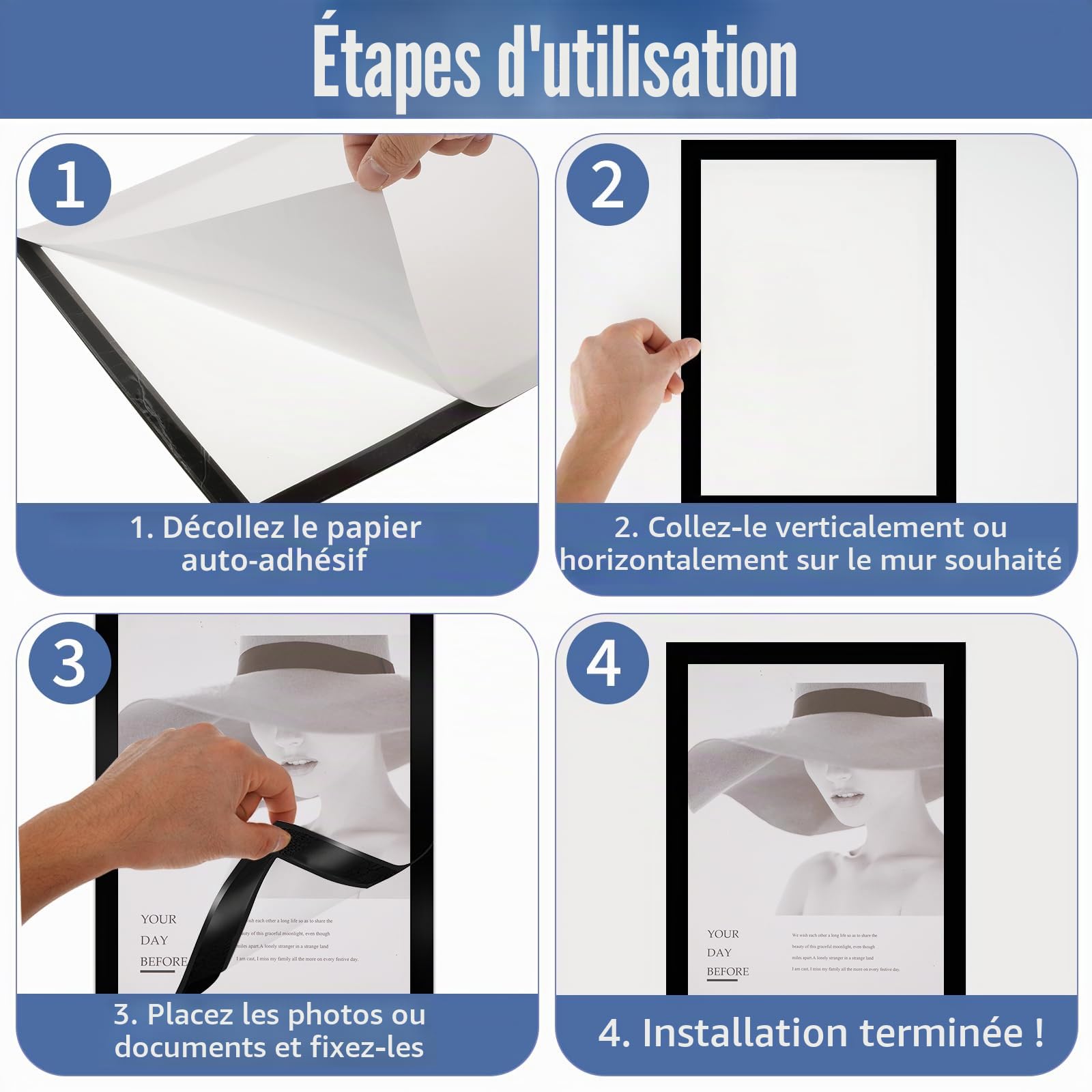 Lot de 25 Cadres Magnétiques A4 Auto-Adhésifs, Cadres d'Affichage avec Fermeture Magnétique, Pochettes d'Information pour Documents, Avis, Bureau, École, Magasin