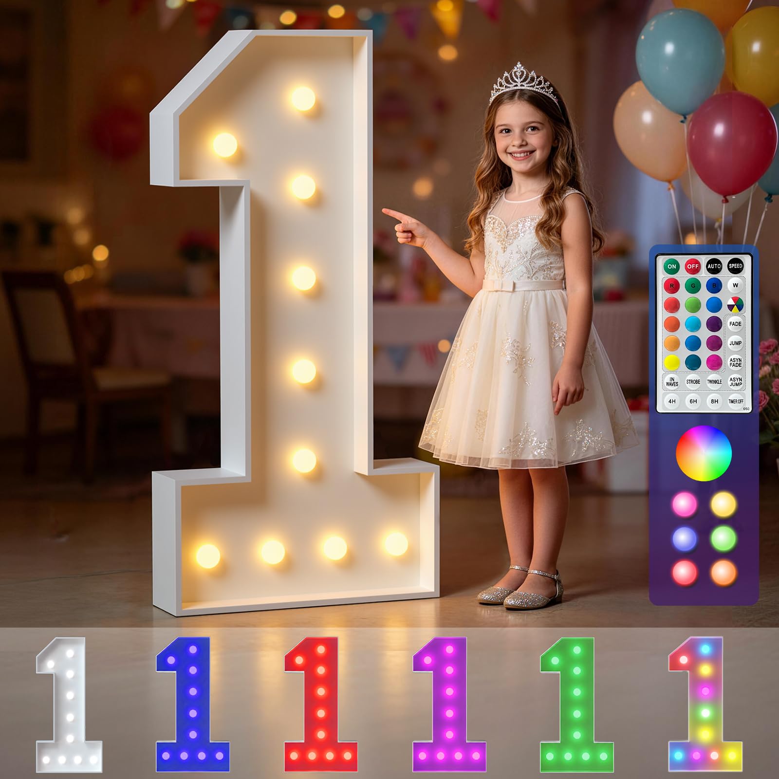 Marquee Numbers Colorful, 4ft Light Up Number 1, 18 Colors Changing LED