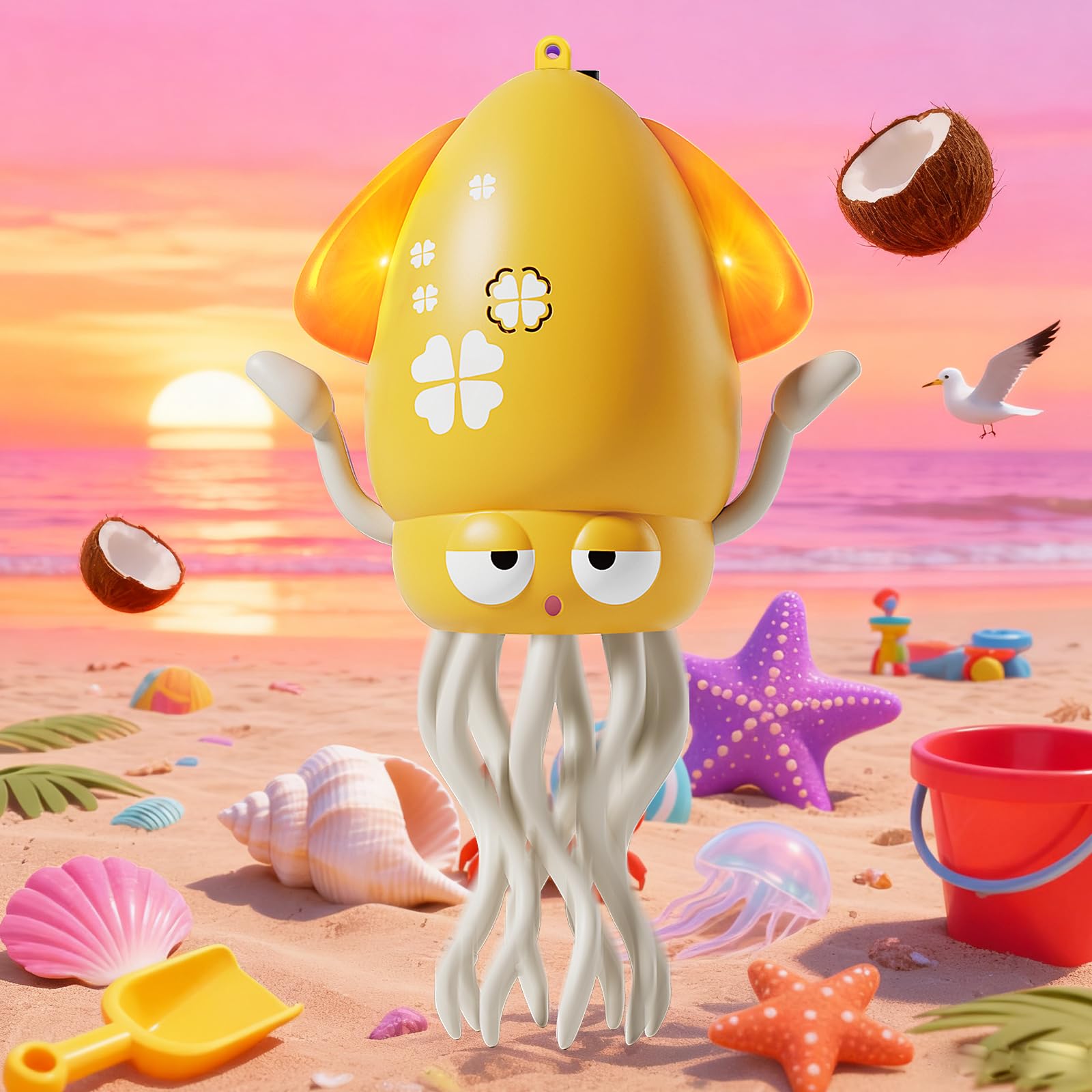 SWTOIPIG Interaktives Krakenspielzeug, Tanzender Kraken mit LED-Beleuchtung, Musik, intelligenter Hindernisvermeidung und Angelrute, Babyspielzeug für die Bauchlage, Musikspielzeug für Babys (Gelb)