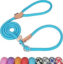 Grand Line Lasso pour Chien, 150 cm Laisse Coulissante de Dressage avec Frein, Réfléchissant, Etrangleur pour Chiot, Petits, Moyens, Grands Chien (6mm, Bleu)