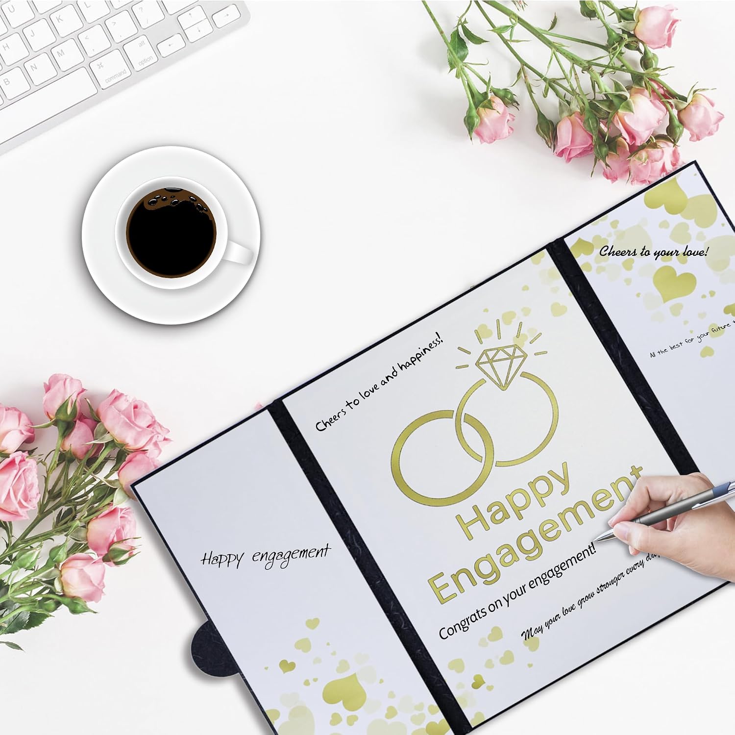 Engagement Party Decorations, Happy Engagement Guest Book Alternative, Large Engagement Card Engagement Gifts for Couple, Engagement Signature Book Engagement Decorations Party Supplies (Black) image 5