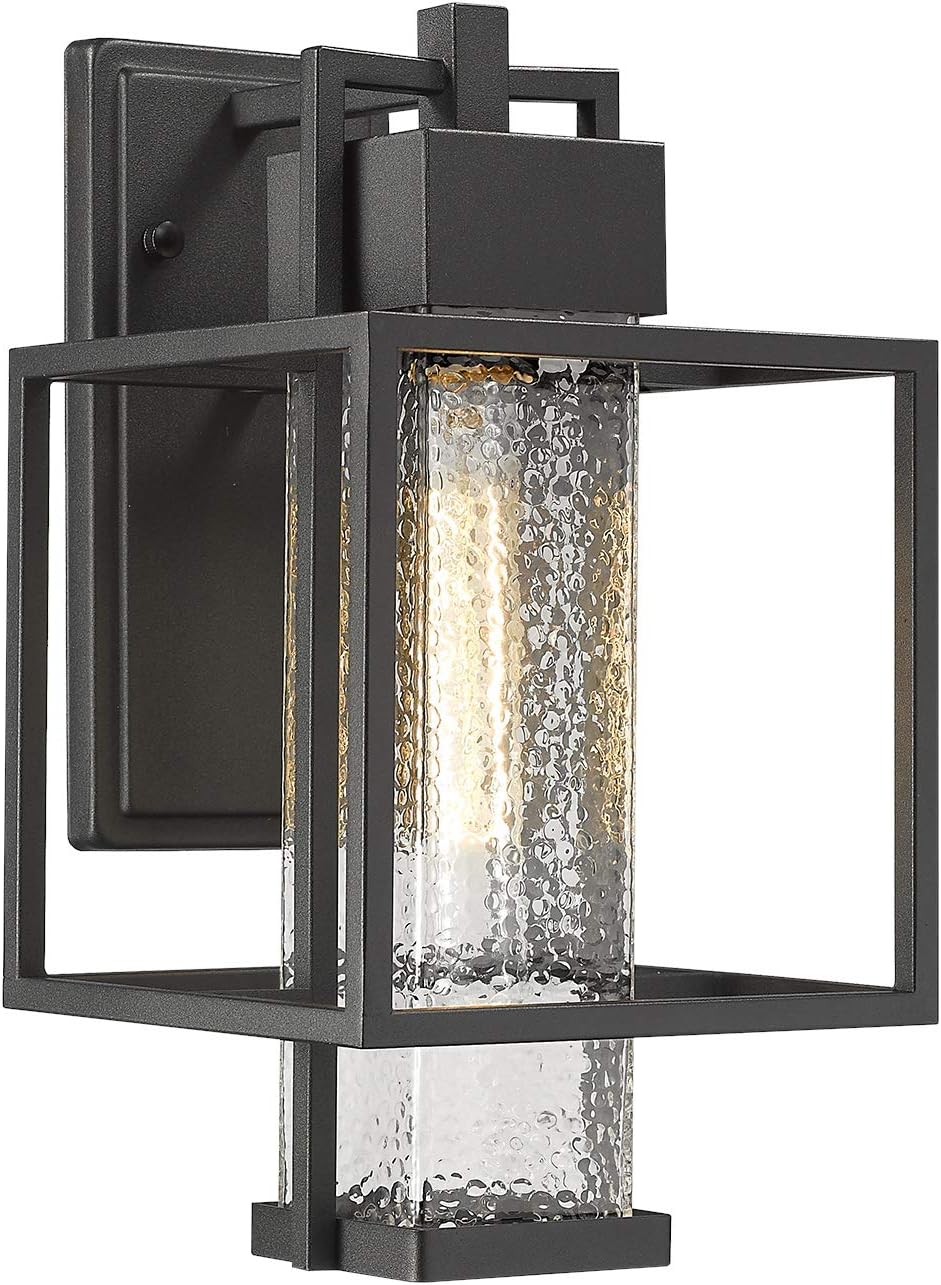 Osimir Outdoor Wall Lantern Light, 1 Light Exterior Wall Sconce Lantern in Black Finish with Bubble Glass Lamp Shade, Modern Outdoor Lighting Fixtures 2375/1WL
