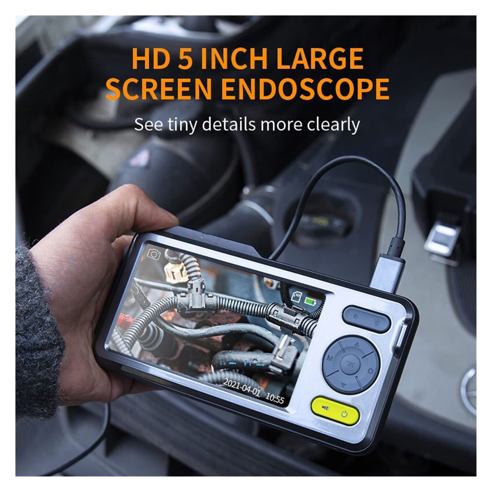 KOHARA Endoscopio 1080P 5 "Schermo IPS 5mm Dual Lens Endoscopio Telecamera di ispezione Periscopio Impermeabile 5m 7 LED Microfono Incorporato 32GB