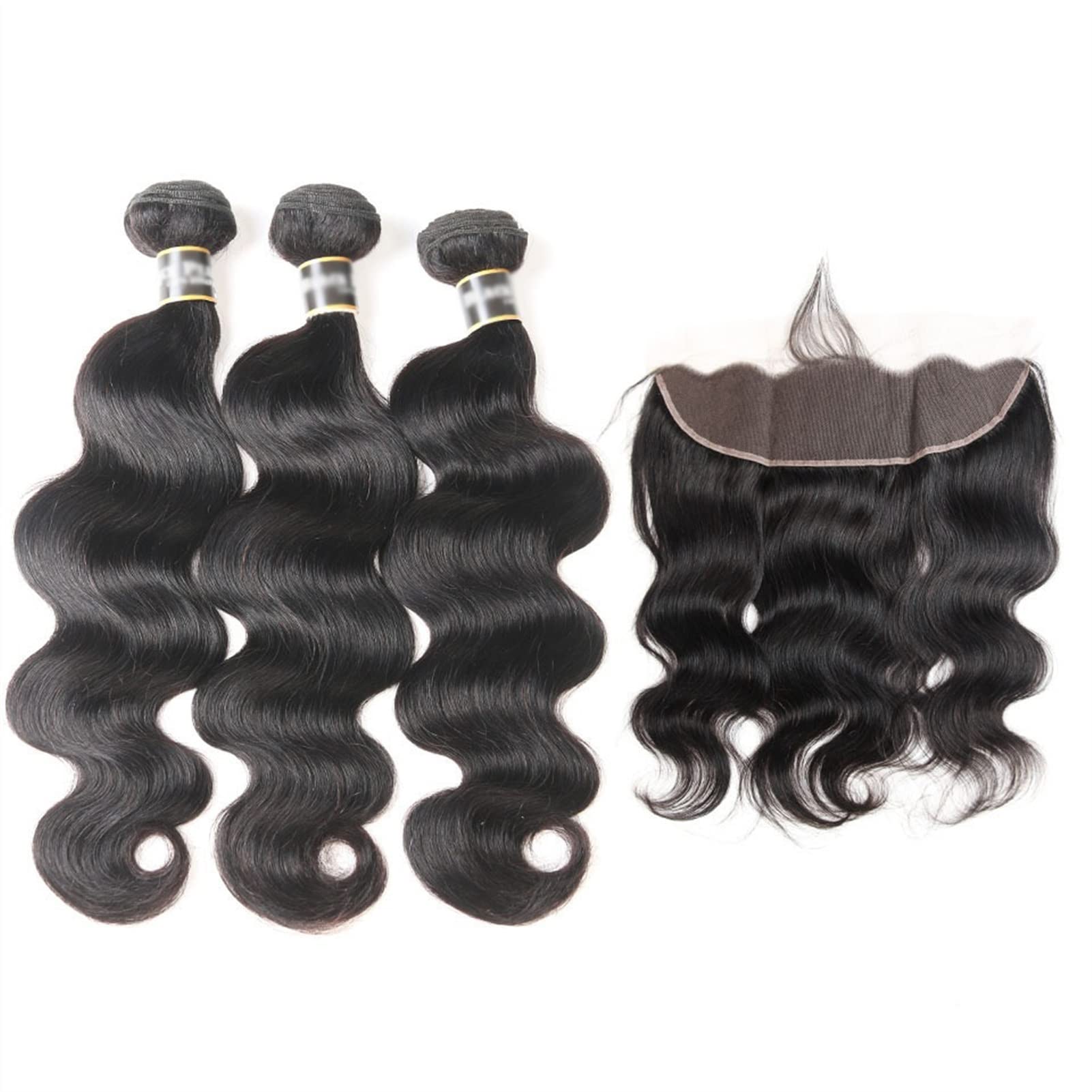 Fasci di capelli umani Bandetti dell'onda del corpo dei capelli brasiliani con chiusura frontale 8-30 pollici Bandetti dei capelli umani di 8-30 pollici con frontale Non remy 13x4 pizzo frontale del p
