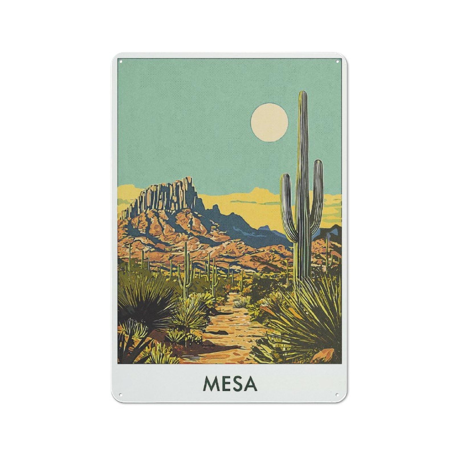 Junmoney Style-22 Classic Mesa Desert Landscape Metal Wall Art Sign 30X20cm, Vintage Wall Decor For Lounge, Study, Pub Or Wall Gallery