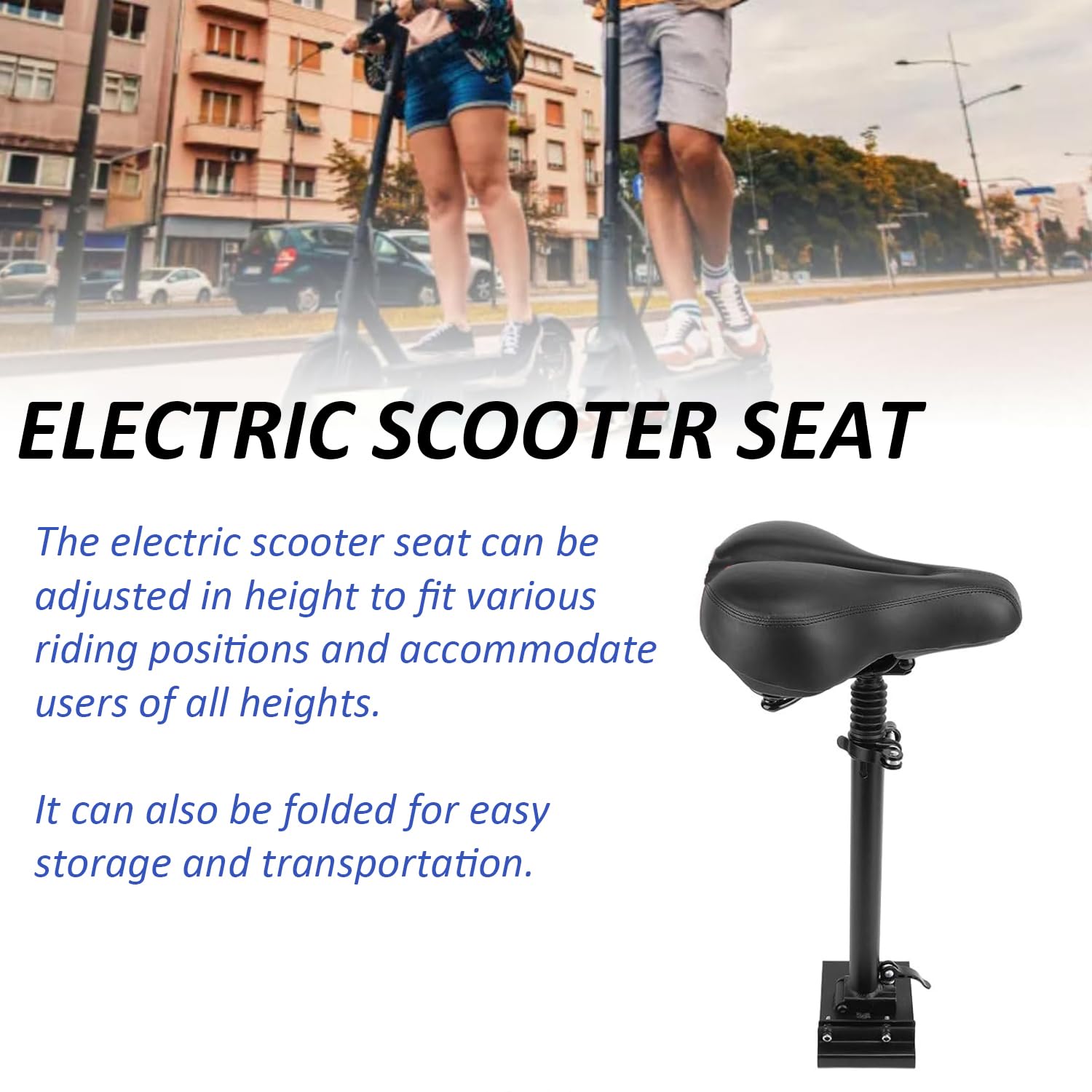 Elektrorollersitz für Erwachsene, E Scooter Sitz für 13cm-17cm, Universal Scootersitz Mit 40-58cm Höhenverstellung, Faltbarer Rollersitz, Sattel für Roller, Gewichtskapazität 100KG
