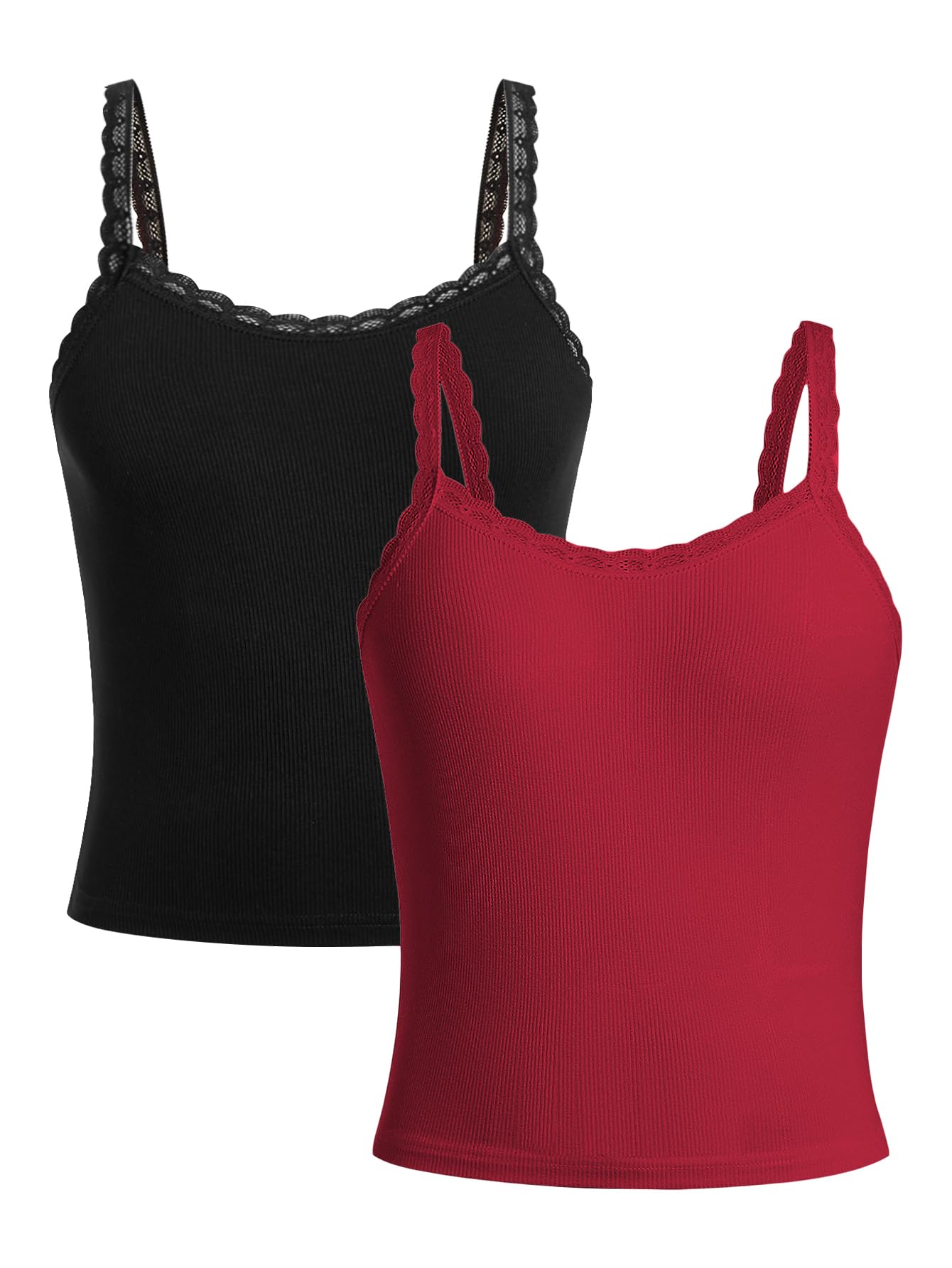 Photo 1 of RoseSeek Girl's Lace Ribbed Sleeveless Tank Tops Basic Camisole Cute Shirts