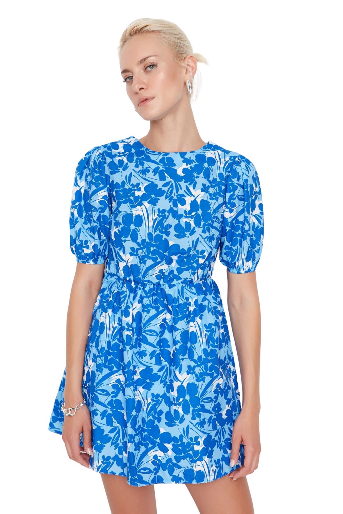 Trendyol Women's Blue Feman Mini Shift Regular Fit Woven Dress