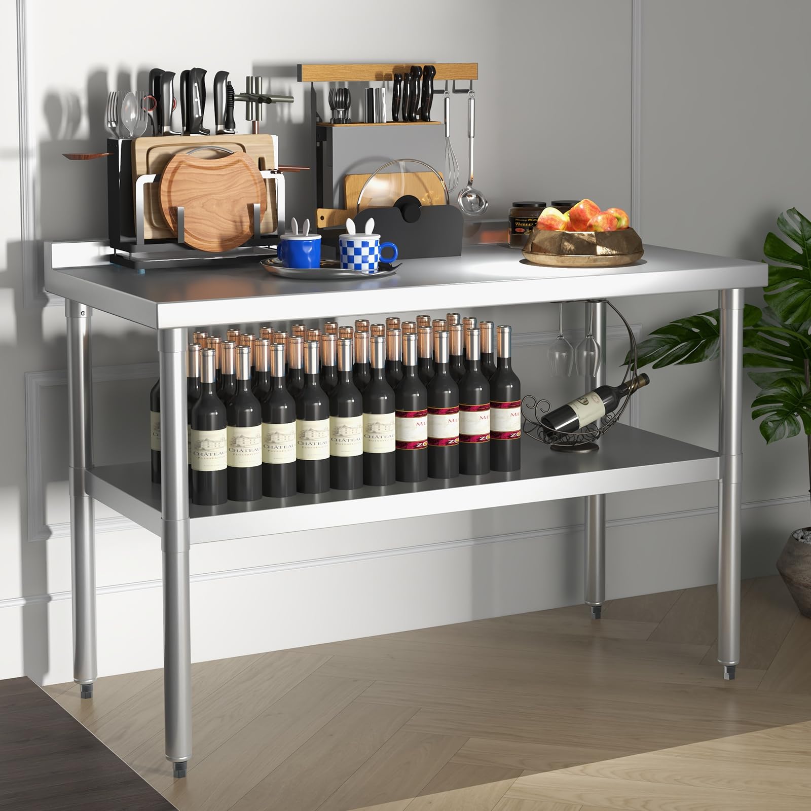 Garvee Mesa de trabajo comercial de acero inoxidable resistente con certificado NSF, mesa de preparación y utilidad de 91 x 61 cm con estante inferior, resistente al óxido, fácil de limpiar