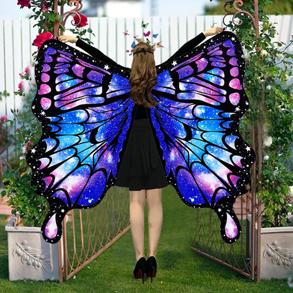 Cape Ailes De Papillon Adulte Bleu - Déguisement Halloween Cosplay - Avec Bandeau Et Masque
