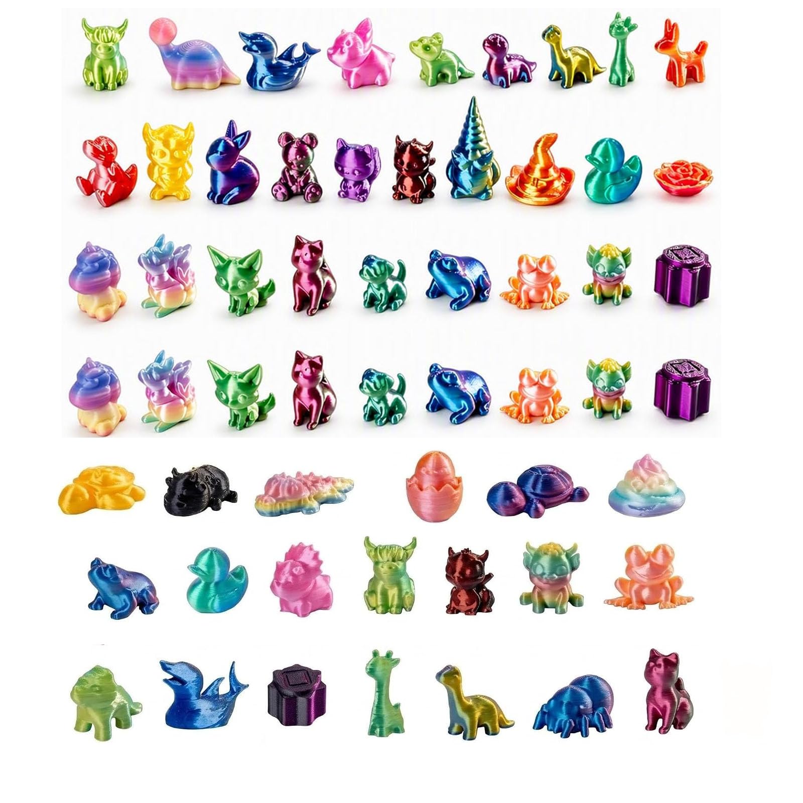 60Pcs Mini 3D Printed Animals, Assorted 3D Printed Animal Collection