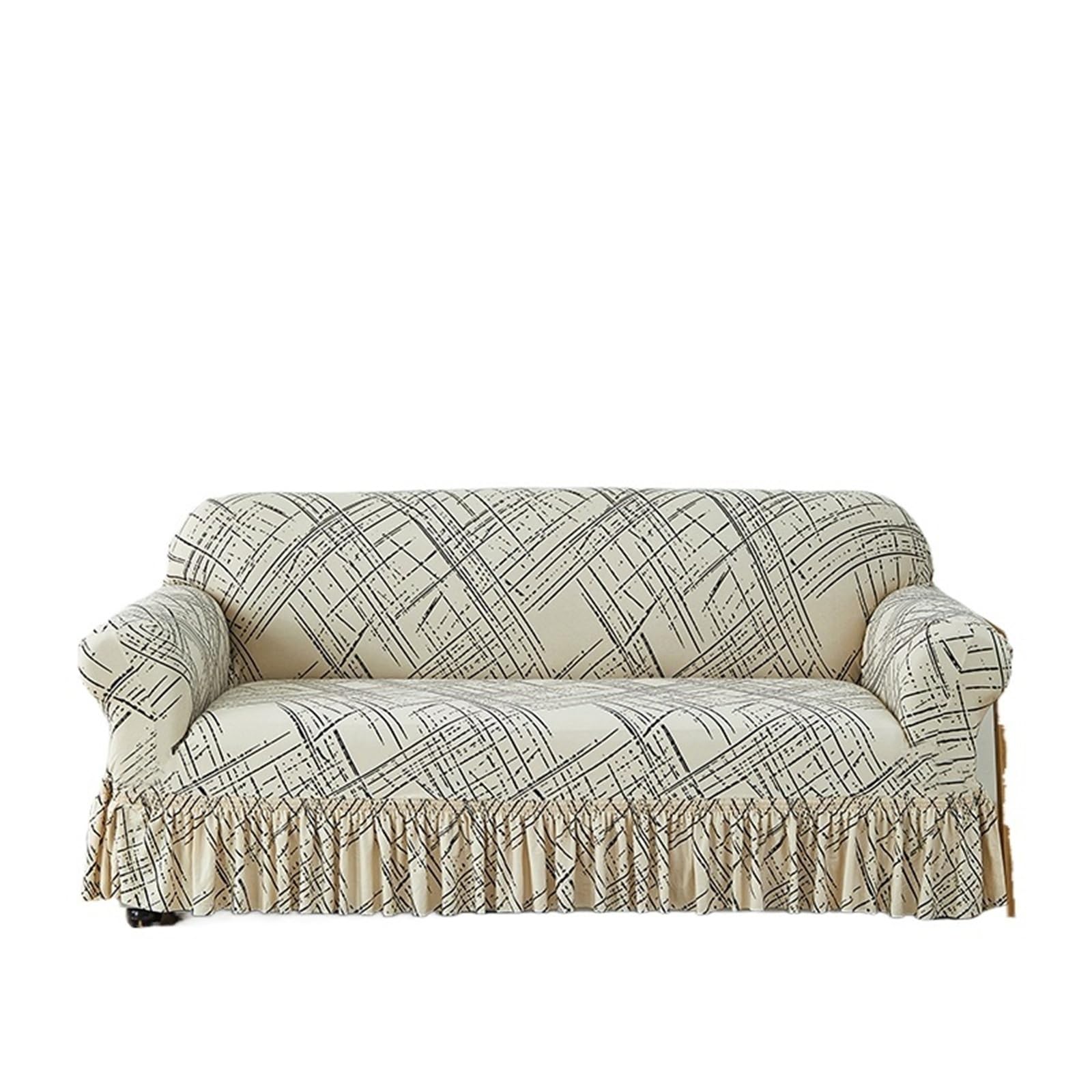 Printed Ruffled Skirt Sofa Covers for Living Room Stretch Couch Cover Furniture Protector Easy Fitted Washable Gonna copertura divano(Color 12,3-seater 190-230cm)