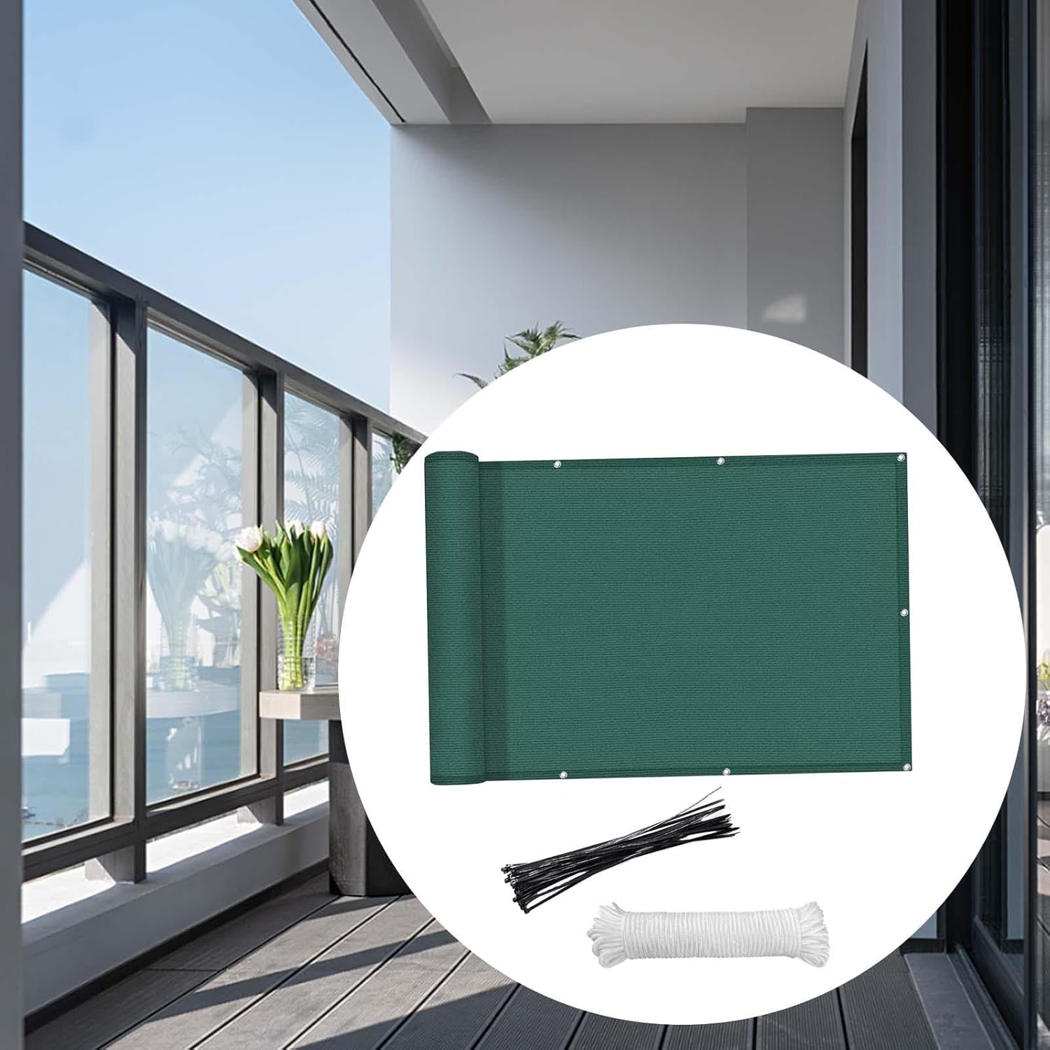 Qianly Weatherproof Windscreen, Garden Privacy Screen, Includes 24Pcs Cable Ties, Dark Green