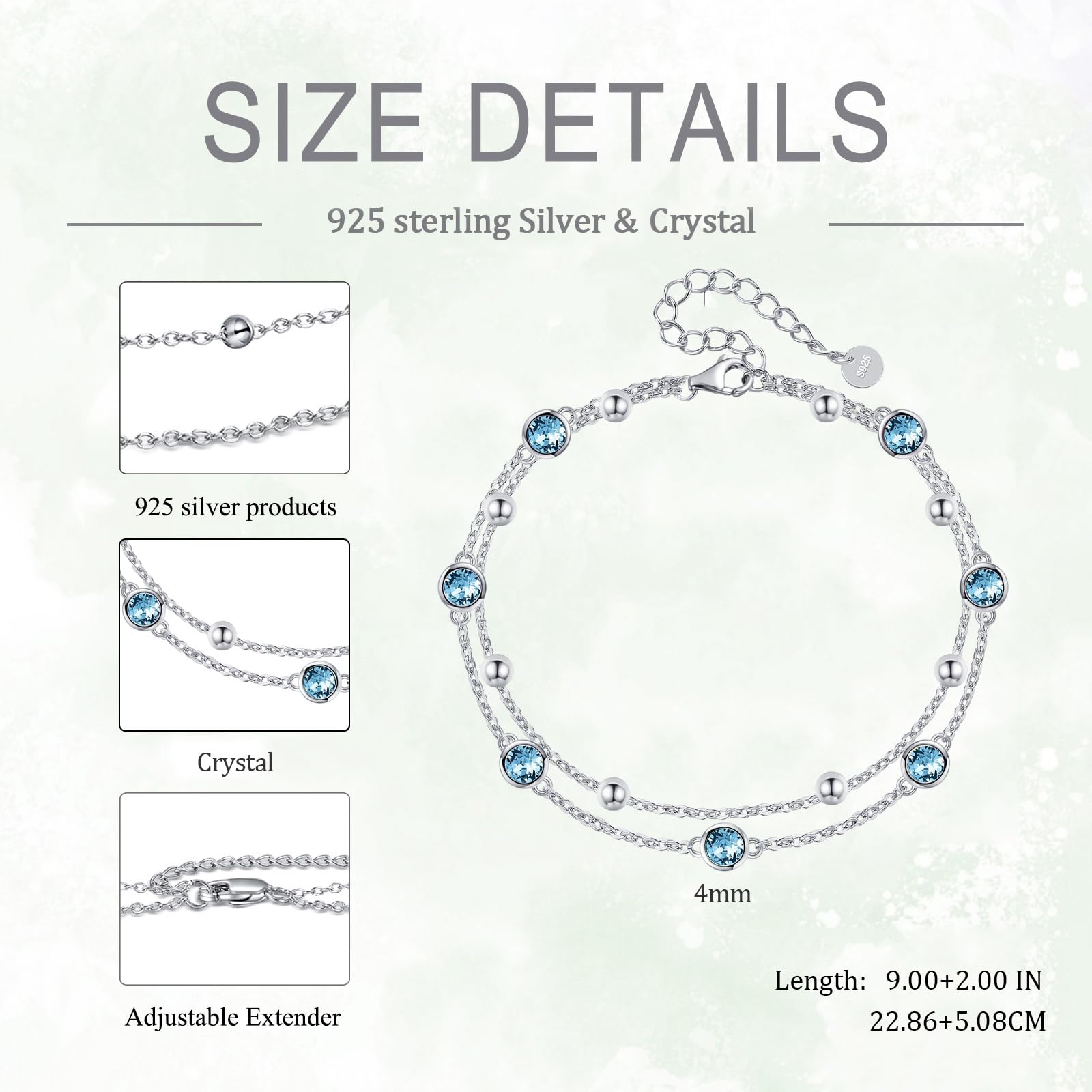 POPLYKE Cavigliera in argento Sterling 925 con pietra portafortuna e cristallo, da donna, gioiello estivo e da spiaggia