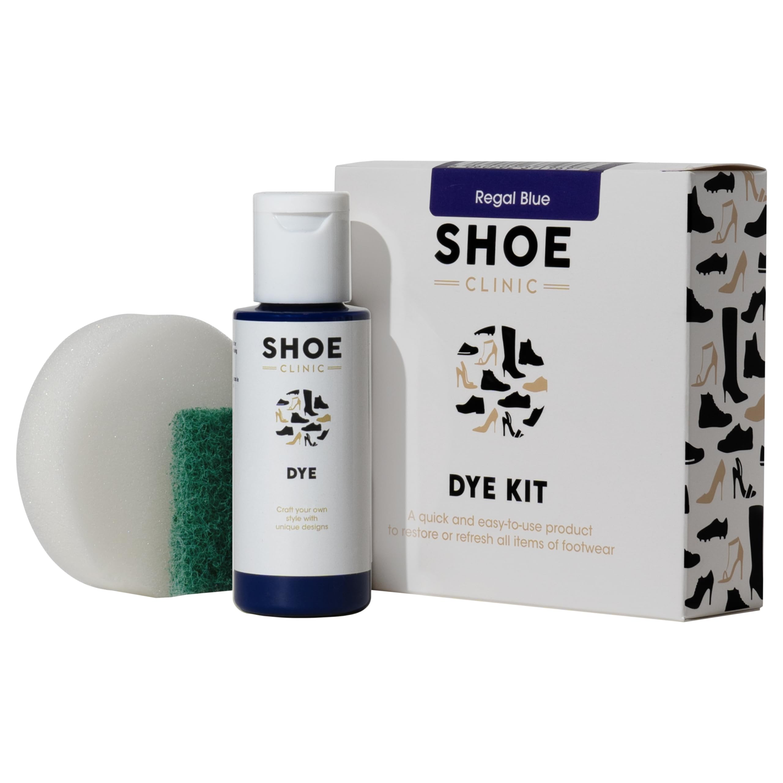 Shoe Clinic Shoe Colouring Kit | Complete Shoe Dye Kit for Leather, Fabric, Satin & Canvas Fabrics | Restore or Change The Colour of Footwear | Use on Trainers, Boots Sneakers & More | (Regal Blue)