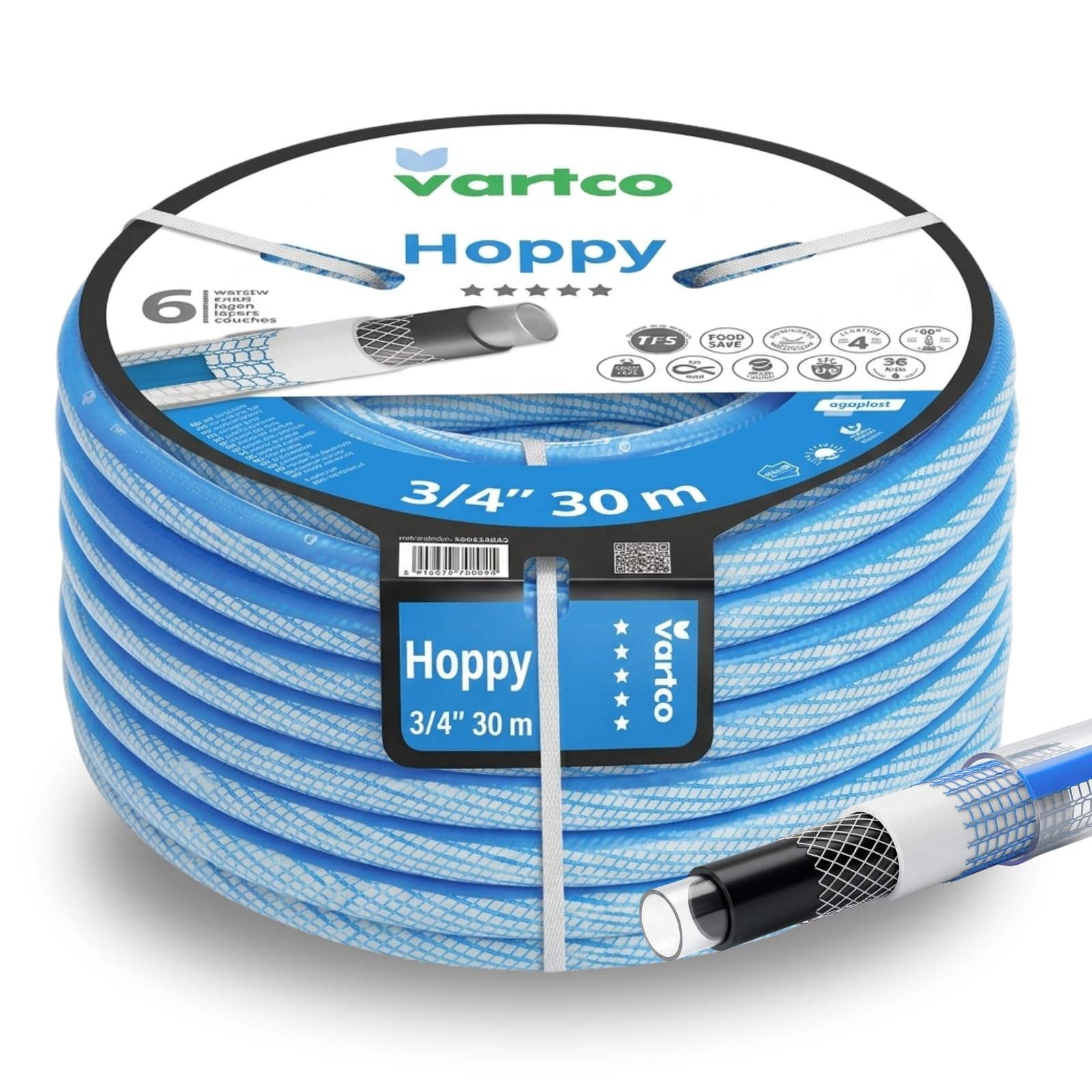 3/4 Zoll 30m Premium Gartenschlauch – 6-lagig TFS Anti-Knick-System flexibel & robust hoher Durchfluss UV-beständig algenresistent -25°C bis +60°C